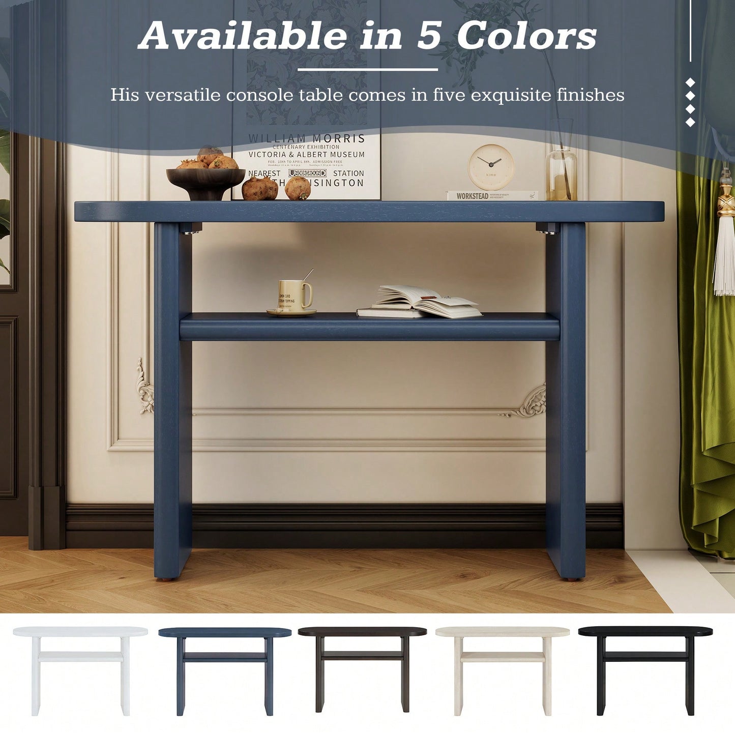 Elegant Minimalist Console Table With Rounded Edges And Sturdy Shelf For Entryway And Living Room In Black