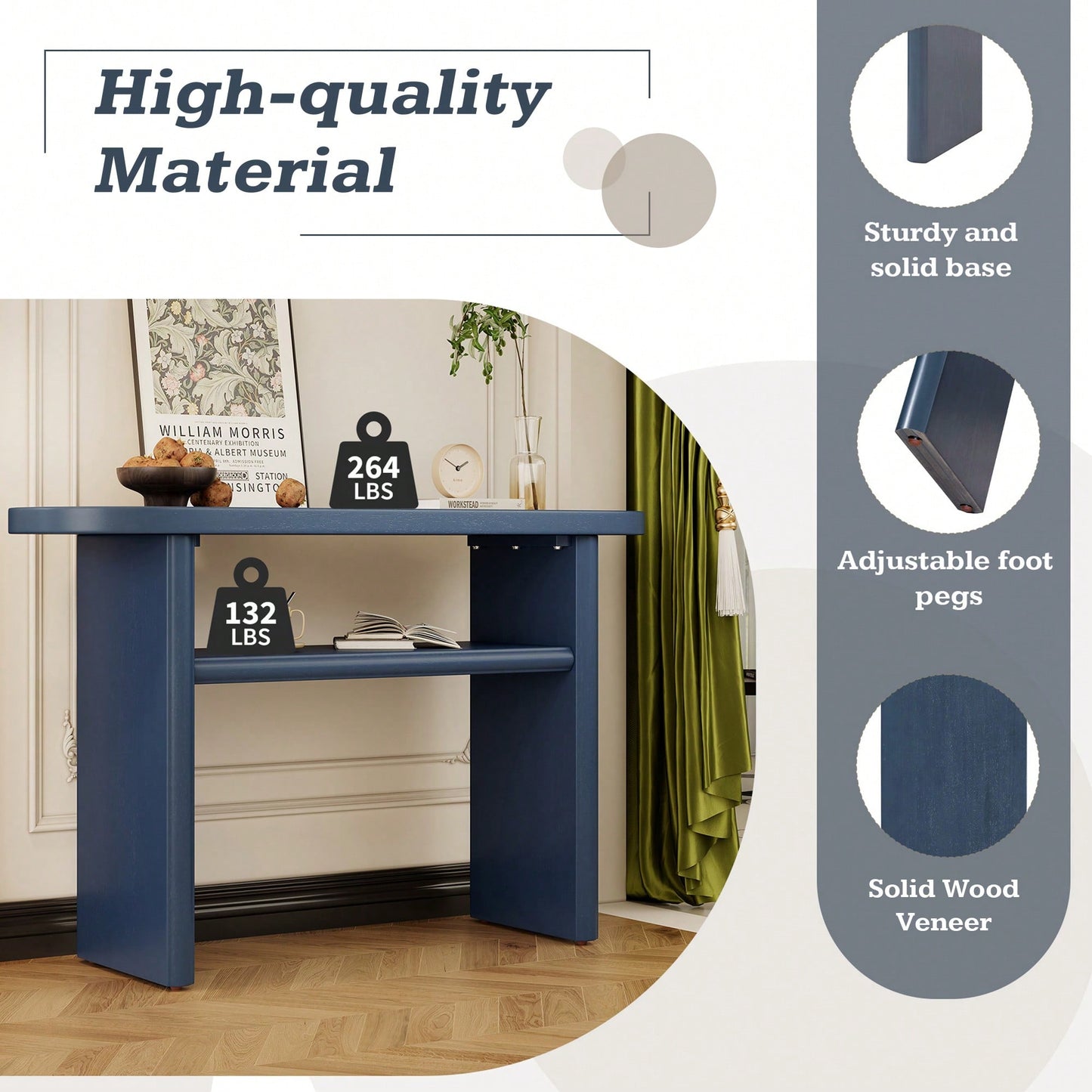 Elegant Minimalist Console Table With Rounded Edges And Sturdy Shelf For Entryway And Living Room In Black