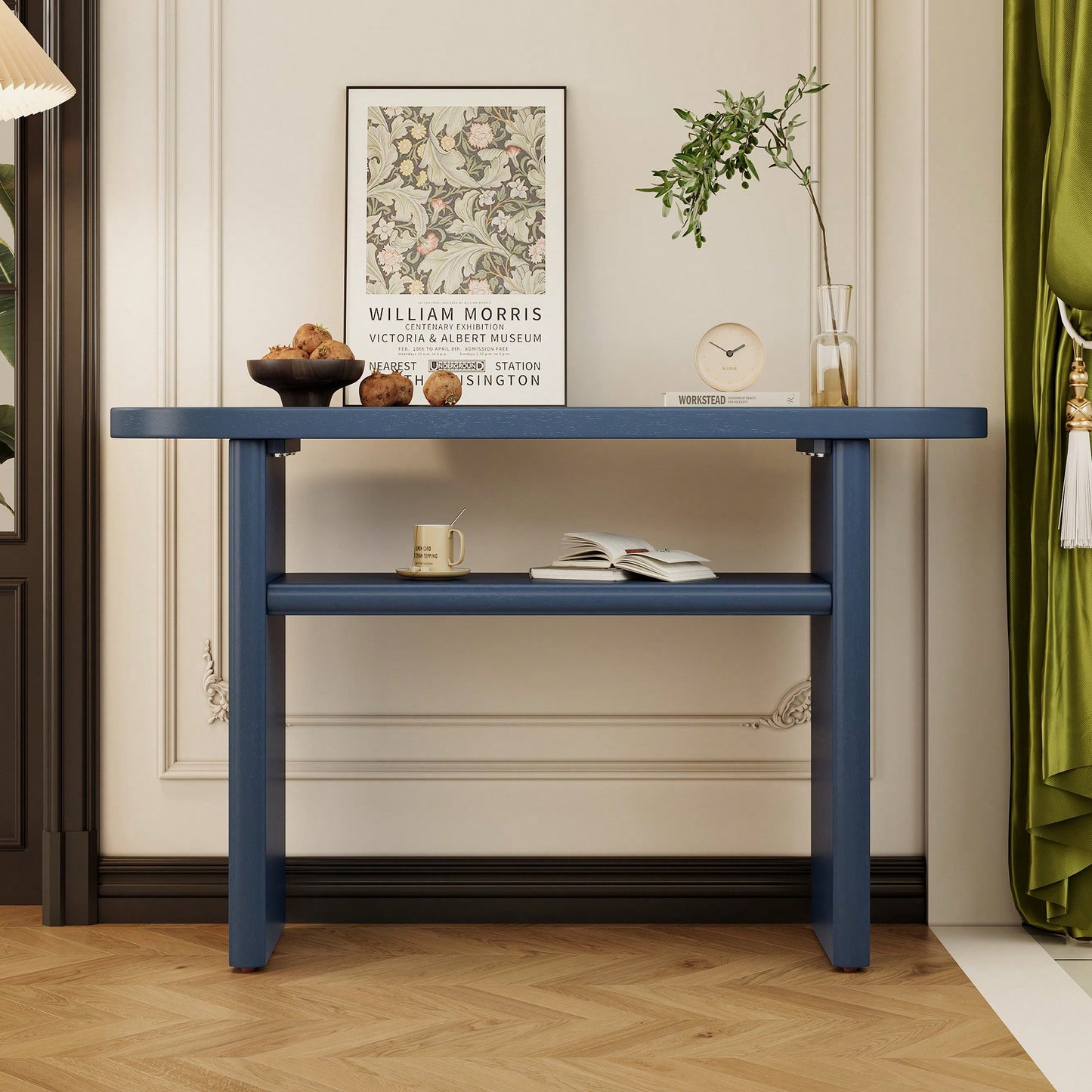 Elegant Minimalist Console Table With Rounded Edges And Sturdy Shelf For Entryway And Living Room In Black