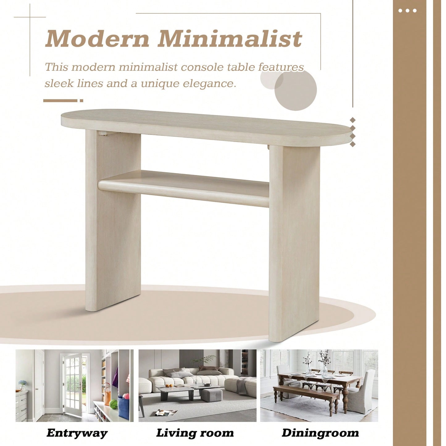 Elegant Minimalist Console Table With Rounded Edges And Sturdy Shelf For Entryway And Living Room In Black