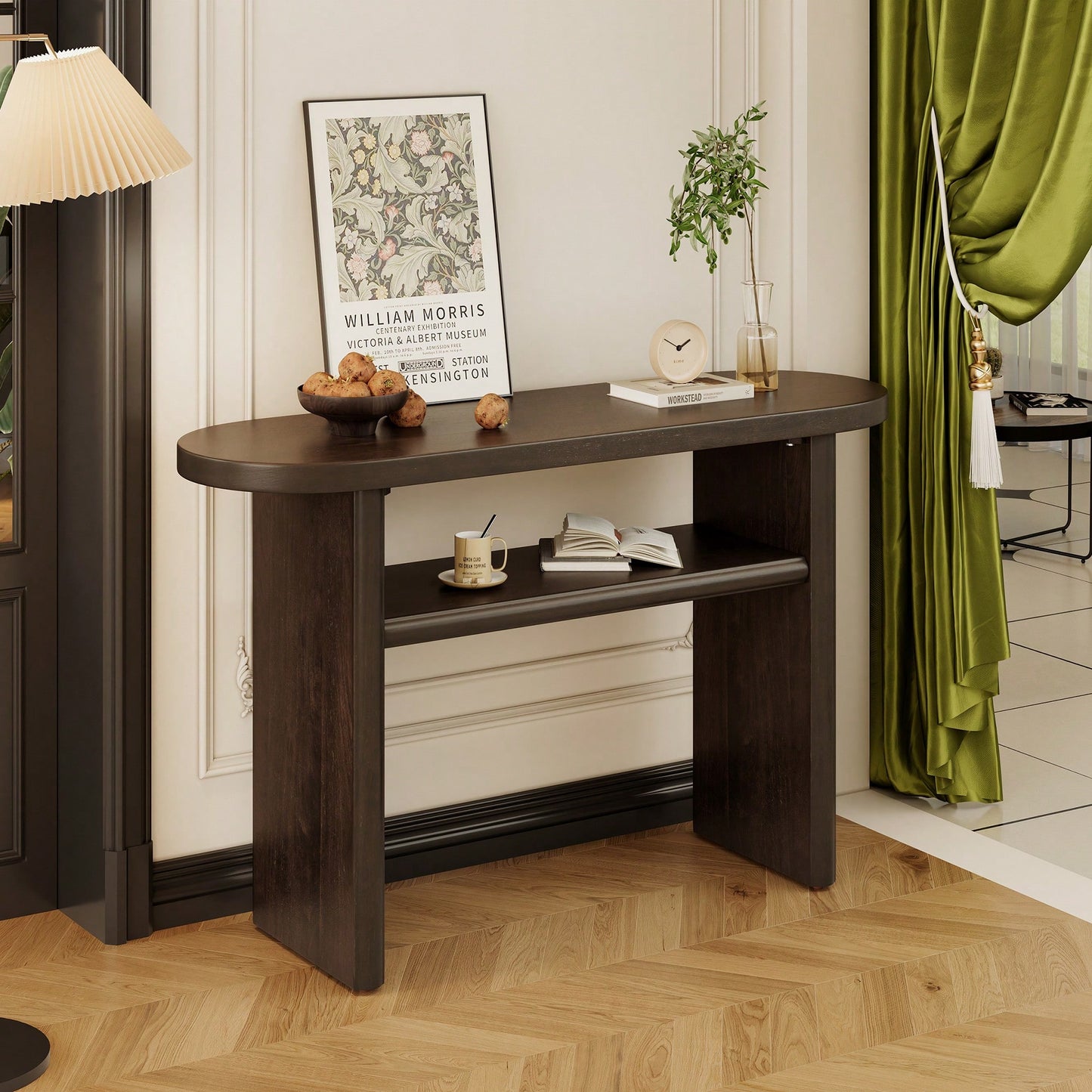 Elegant Minimalist Console Table With Rounded Edges And Sturdy Shelf For Entryway And Living Room In Black