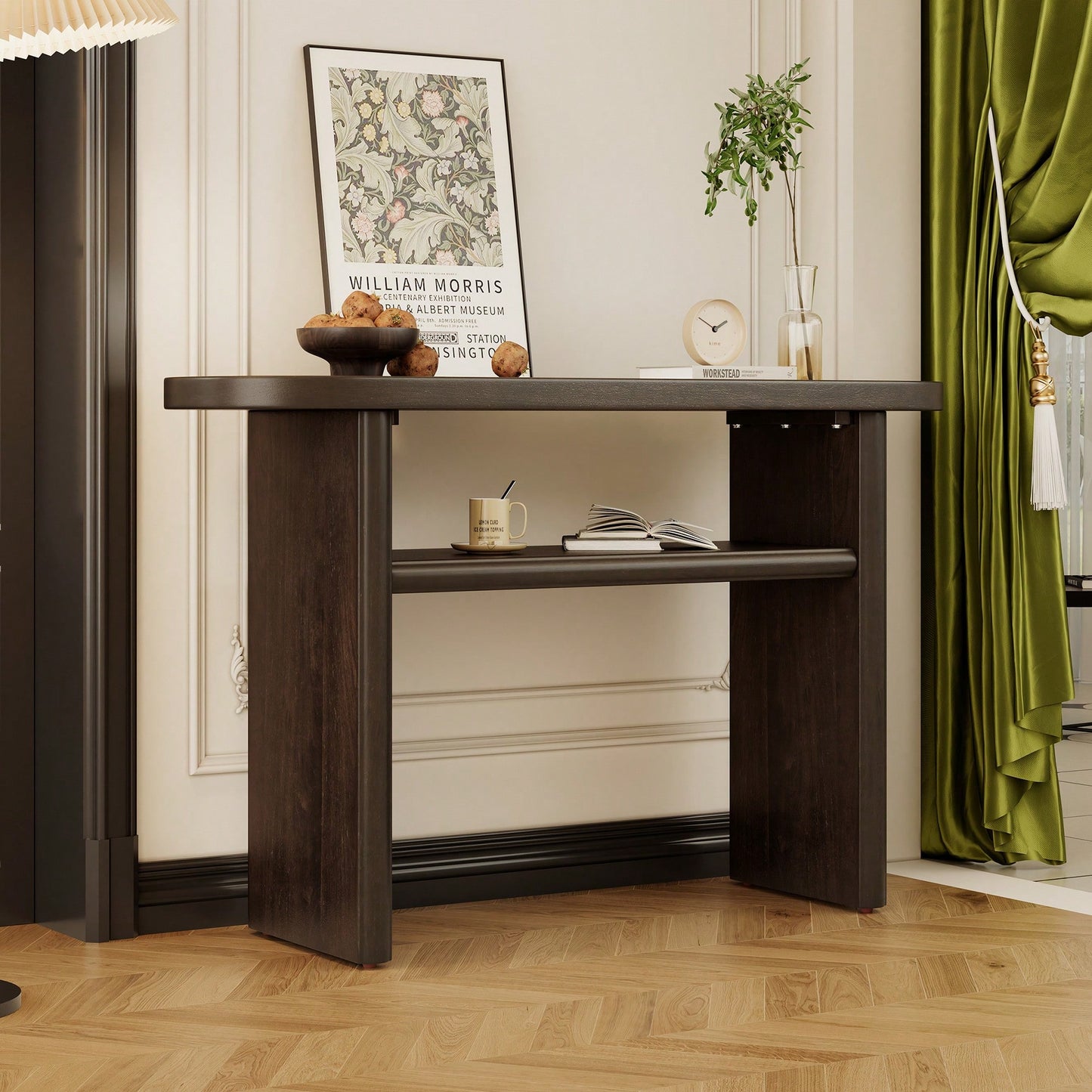 Elegant Minimalist Console Table With Rounded Edges And Sturdy Shelf For Entryway And Living Room In Black