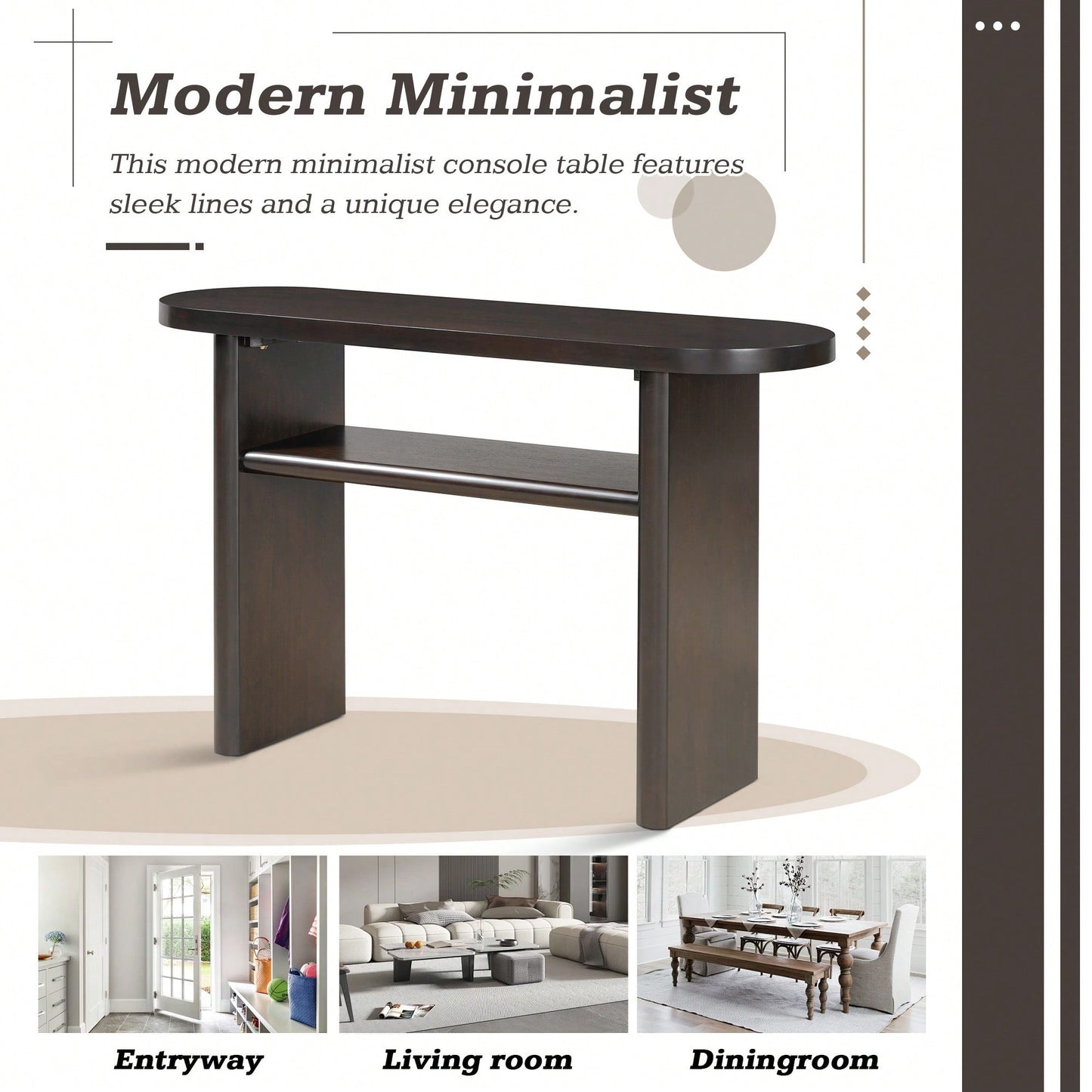 Elegant Minimalist Console Table With Rounded Edges And Sturdy Shelf For Entryway And Living Room In Black