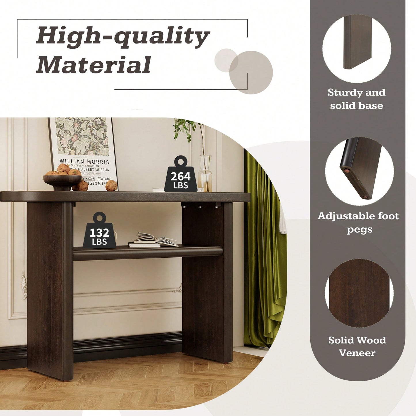 Elegant Minimalist Console Table With Rounded Edges And Sturdy Shelf For Entryway And Living Room In Black