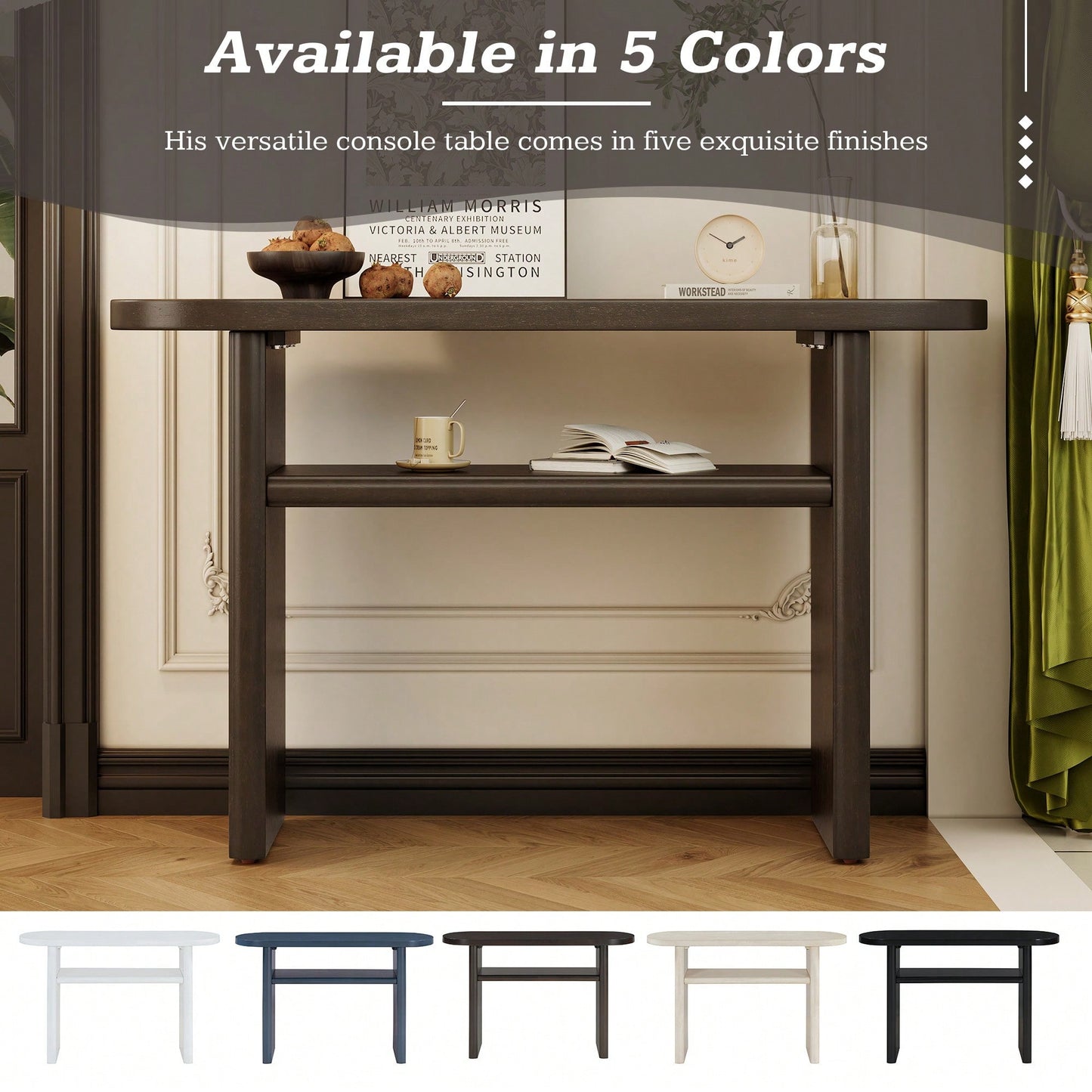 Elegant Minimalist Console Table With Rounded Edges And Sturdy Shelf For Entryway And Living Room In Black