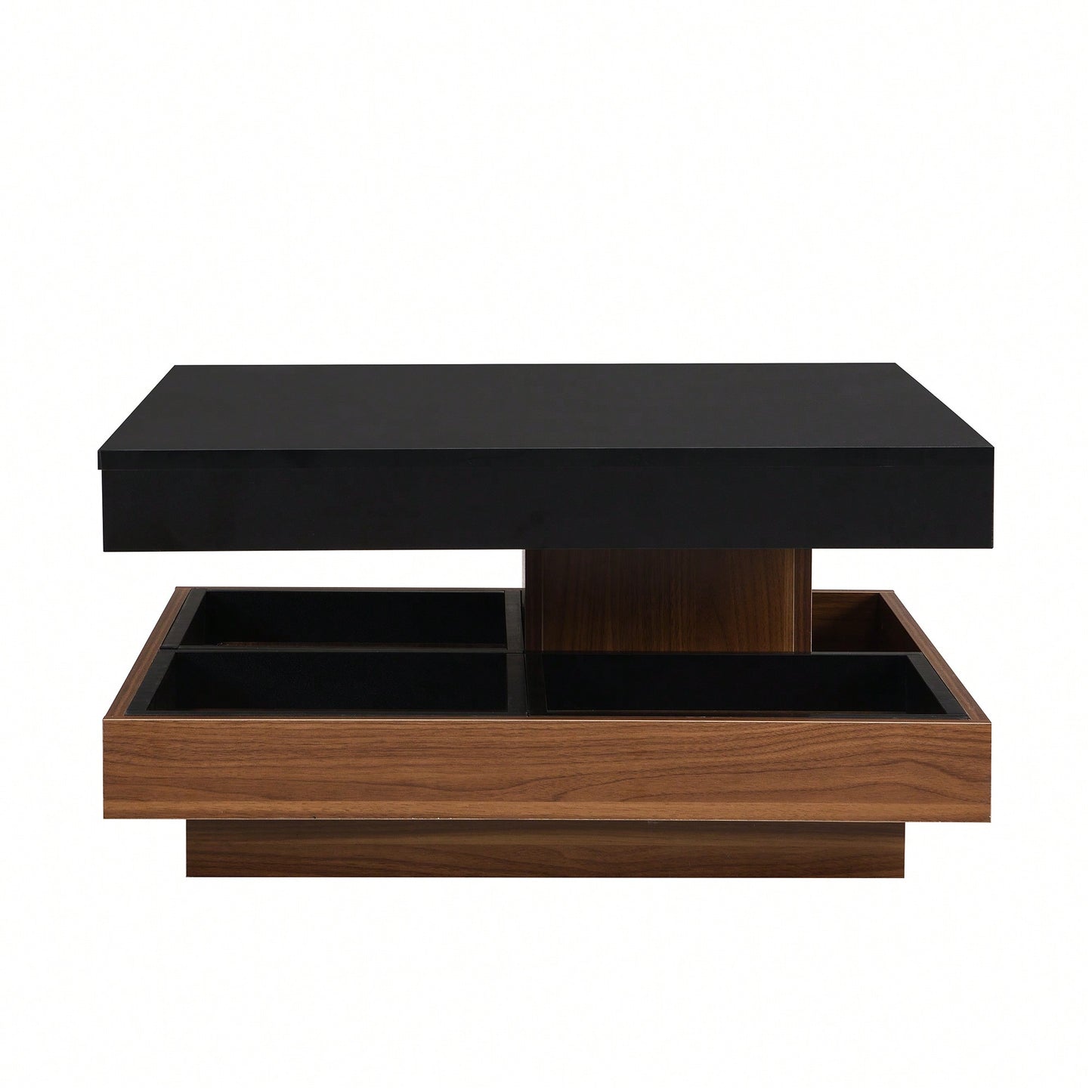Modern 360° Rotating Coffee Table with Detachable Trays and Storage, 2-Tier Farmhouse Center Table, White Finish, 27.5 x 27.5 Inches