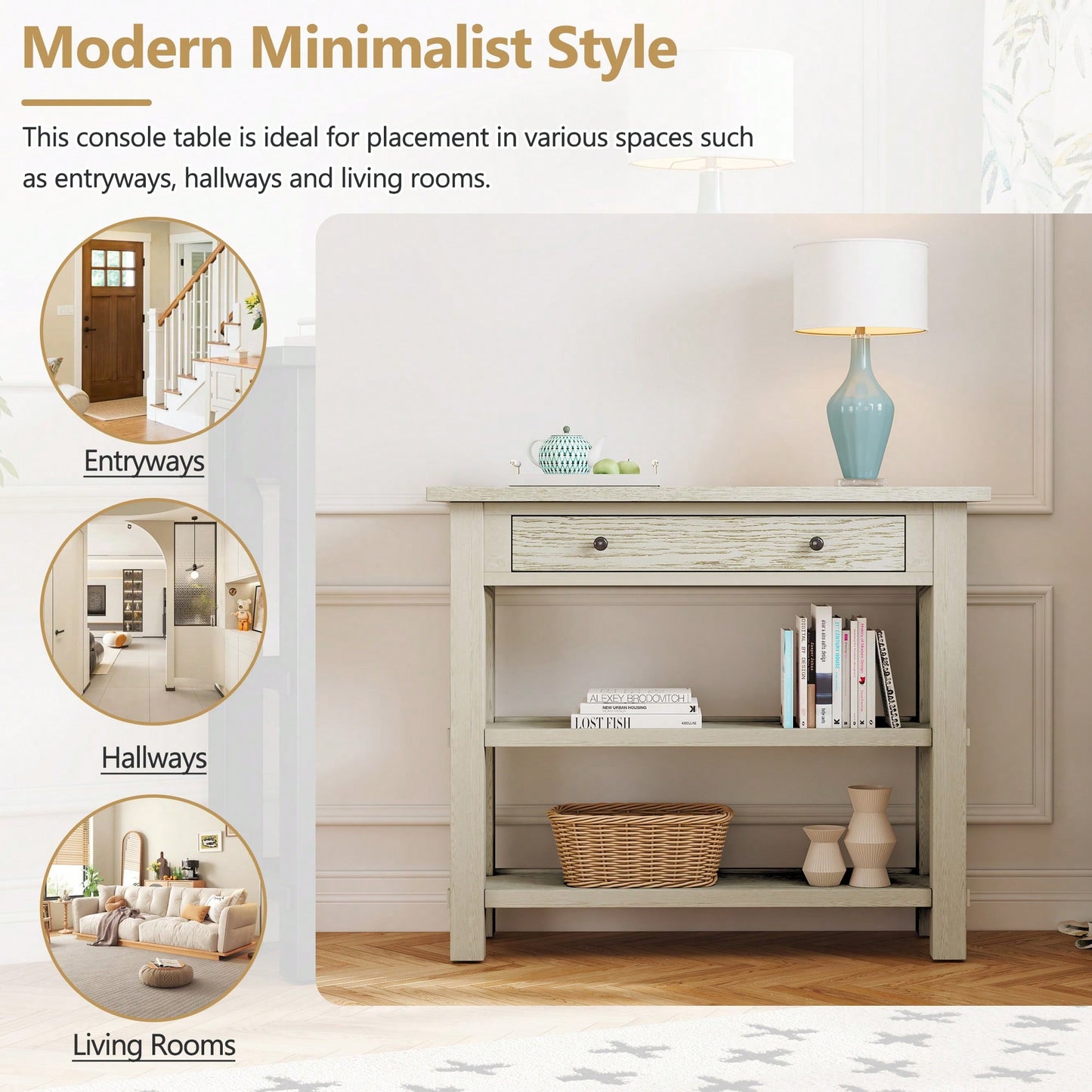 Stylish Retro Console Table With Drawer And Two Durable Shelves For Entryway Or Living Room In Espresso Finish