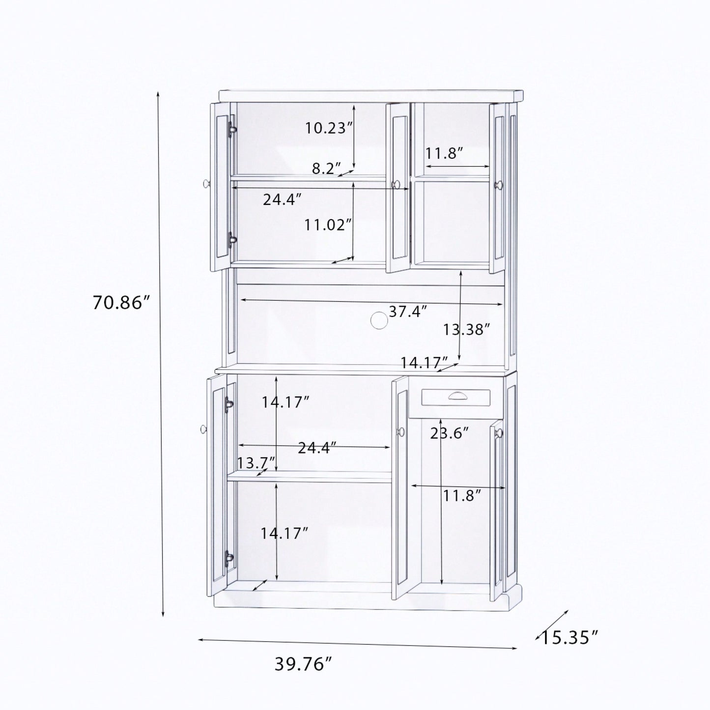 Spacious White Kitchen Pantry Storage Cabinet With Microwave Countertop Adjustable Shelves 6 Doors And 1 Drawer