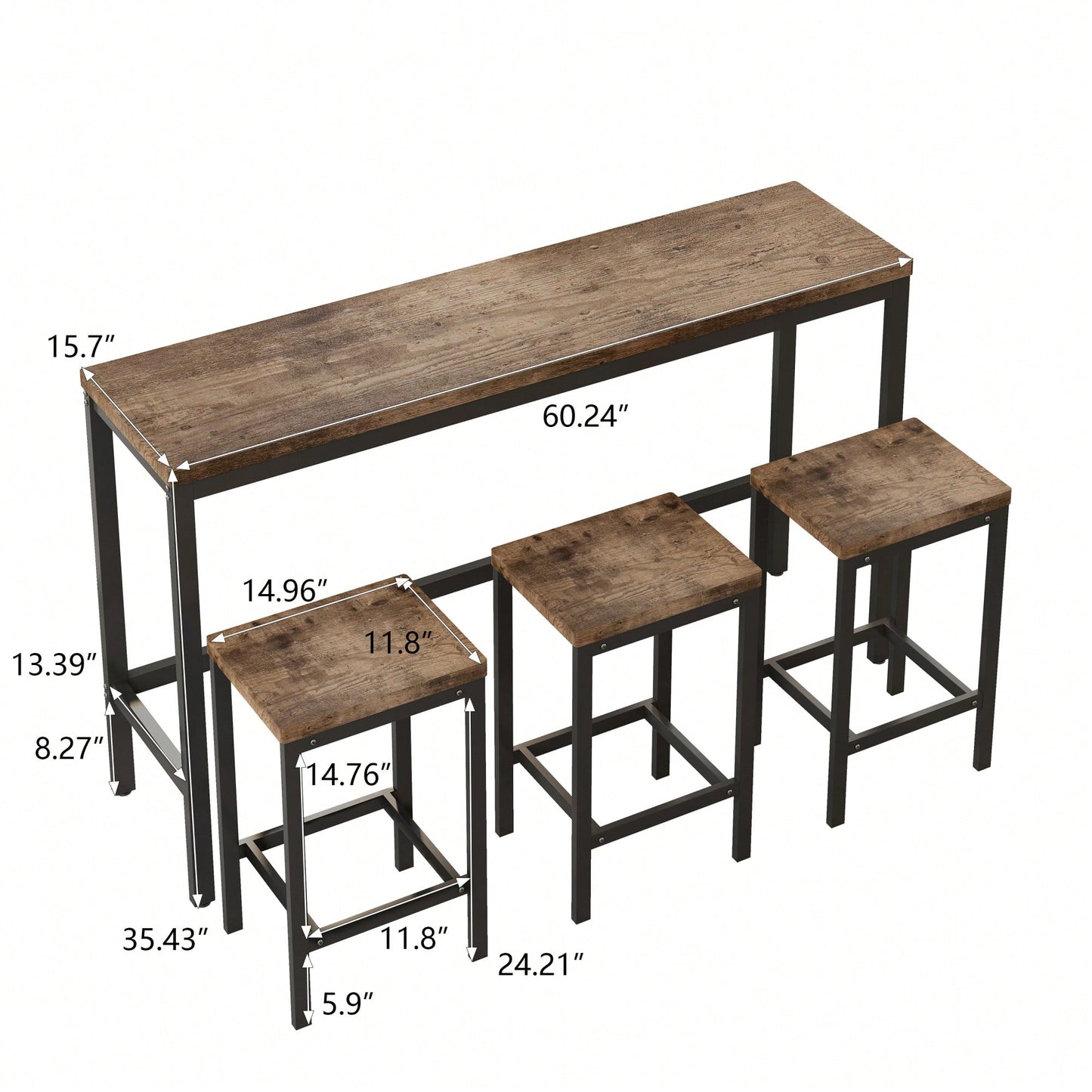 Long Dining Table Set With 3 Stools Easy Assembly Perfect For Family Gatherings Natural