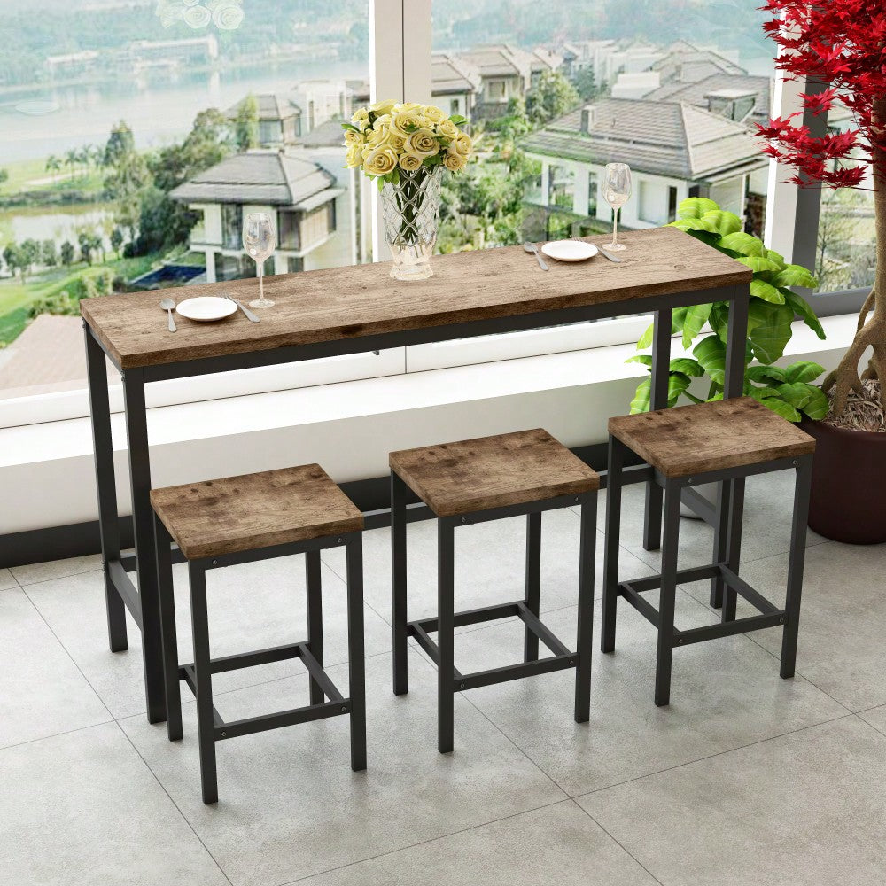 Long Dining Table Set With 3 Stools Easy Assembly Perfect For Family Gatherings Natural