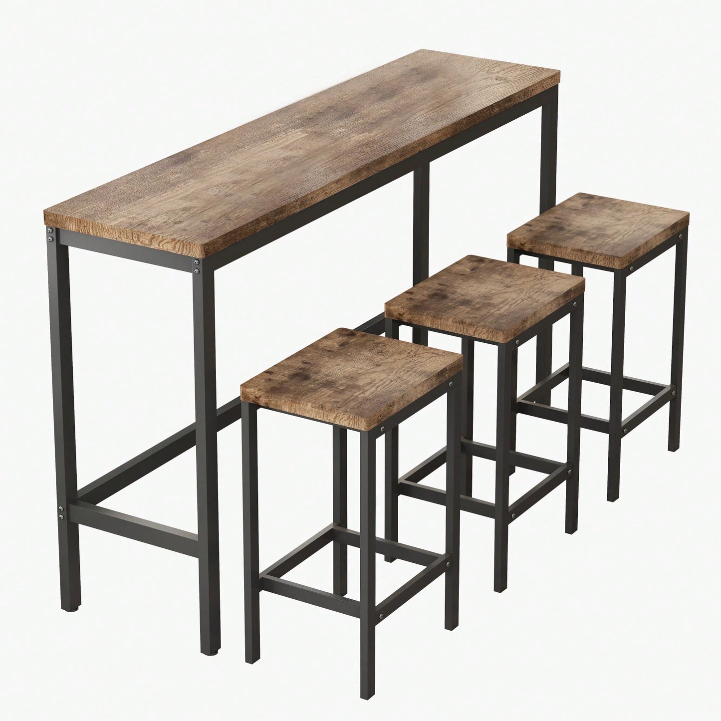 Long Dining Table Set With 3 Stools Easy Assembly Perfect For Family Gatherings Natural