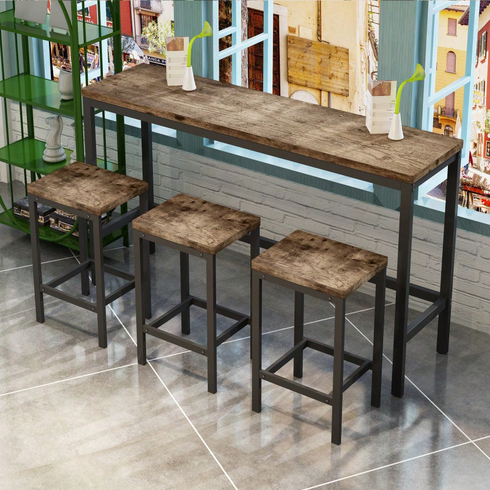 Long Dining Table Set With 3 Stools Easy Assembly Perfect For Family Gatherings Natural