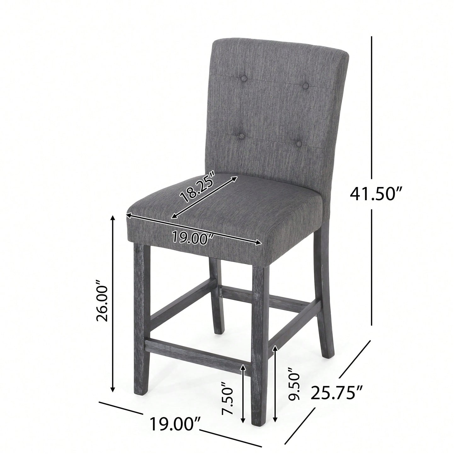 Charcoal Fabric Button Tufted Counter Stools Set Of 2 26 Inch Height Stylish Kitchen Seating