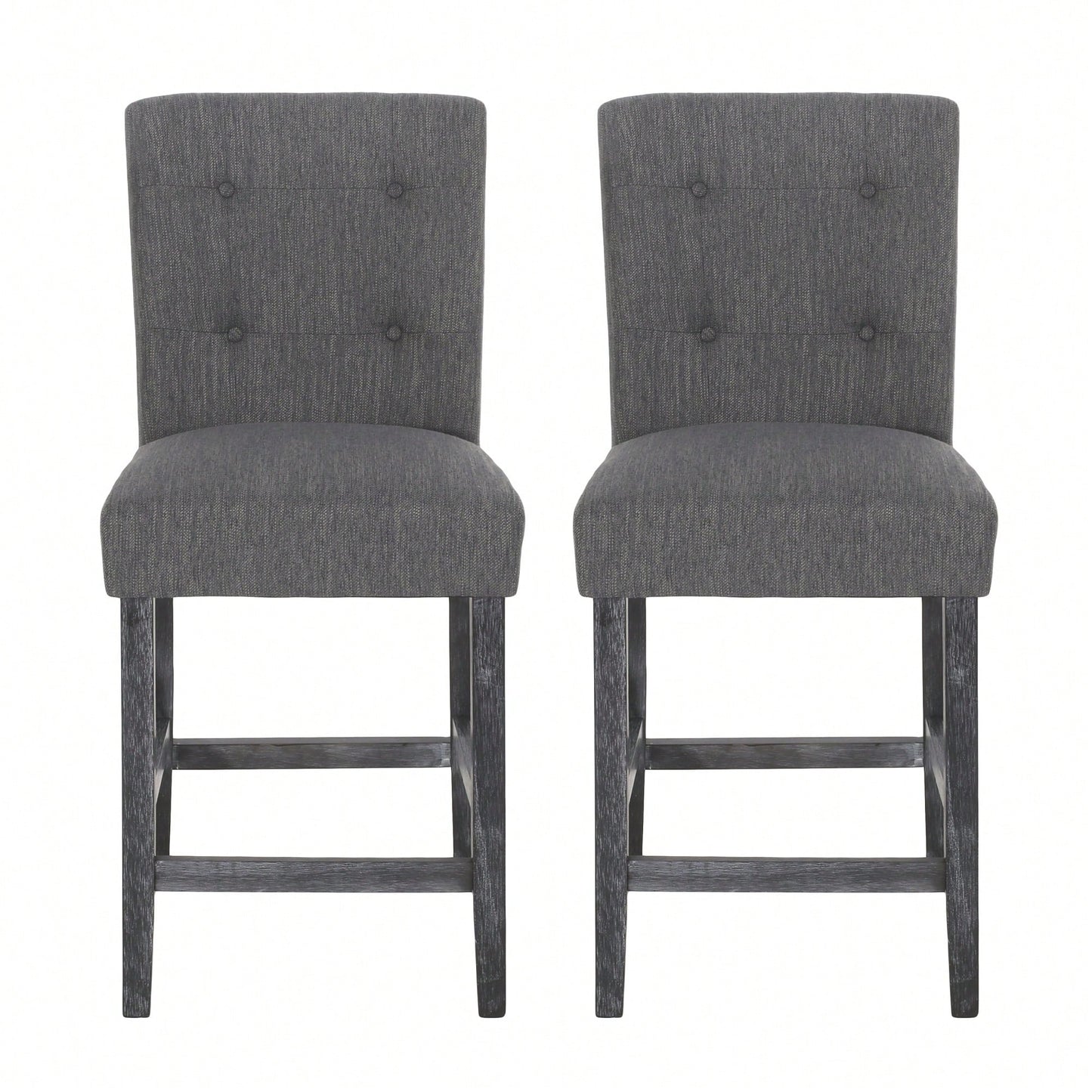Charcoal Fabric Button Tufted Counter Stools Set Of 2 26 Inch Height Stylish Kitchen Seating