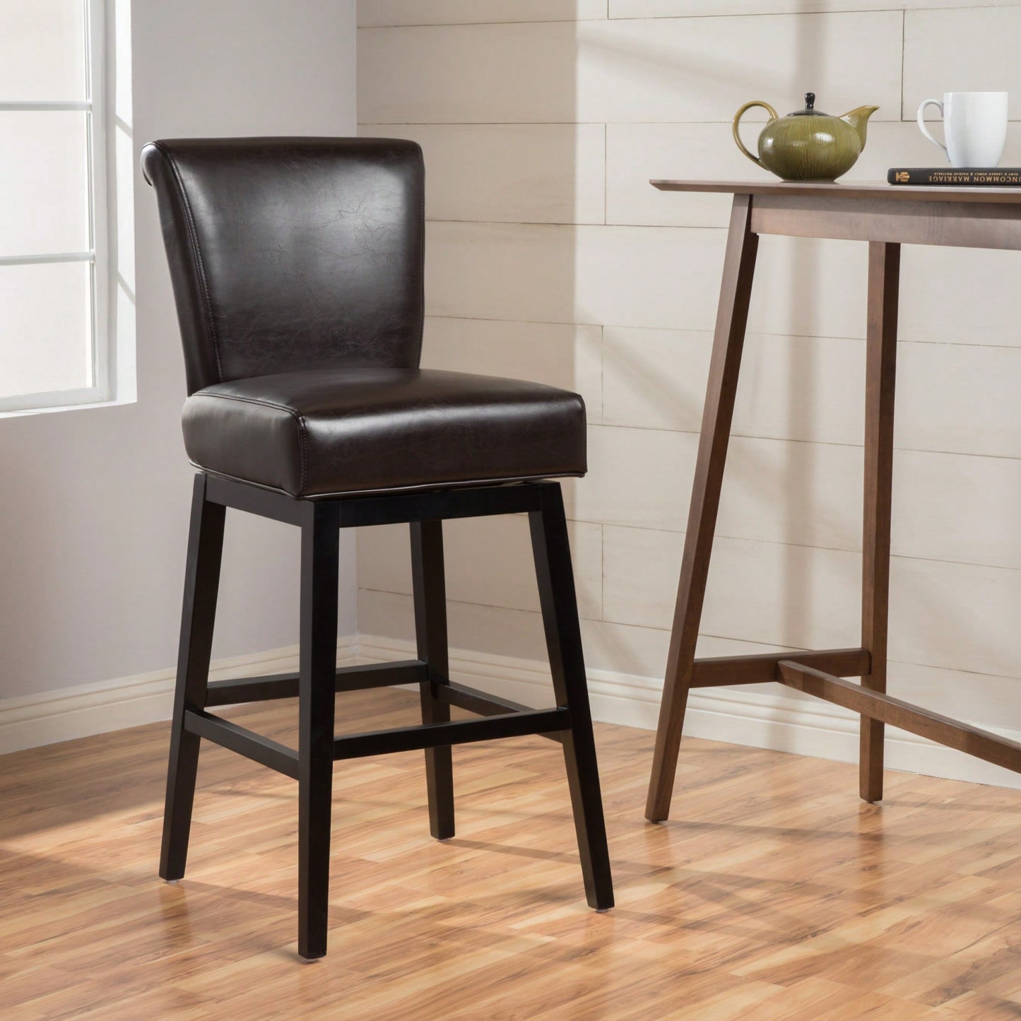 28-Inch Modern PU Leather Swivel Counter Stool With Adjustable Height And Stylish Design