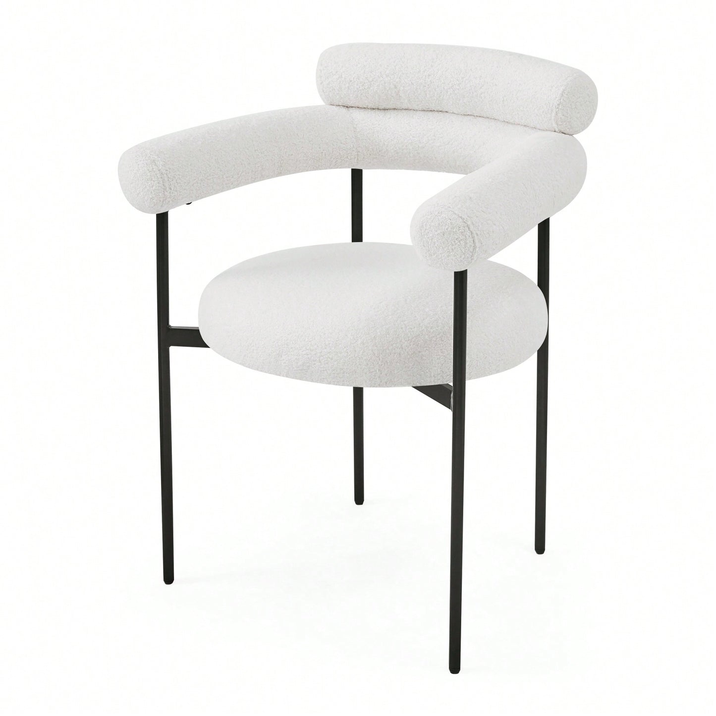 Set Of 2 Black Upholstered Armchair Dining Chairs With Sturdy Metal Legs
