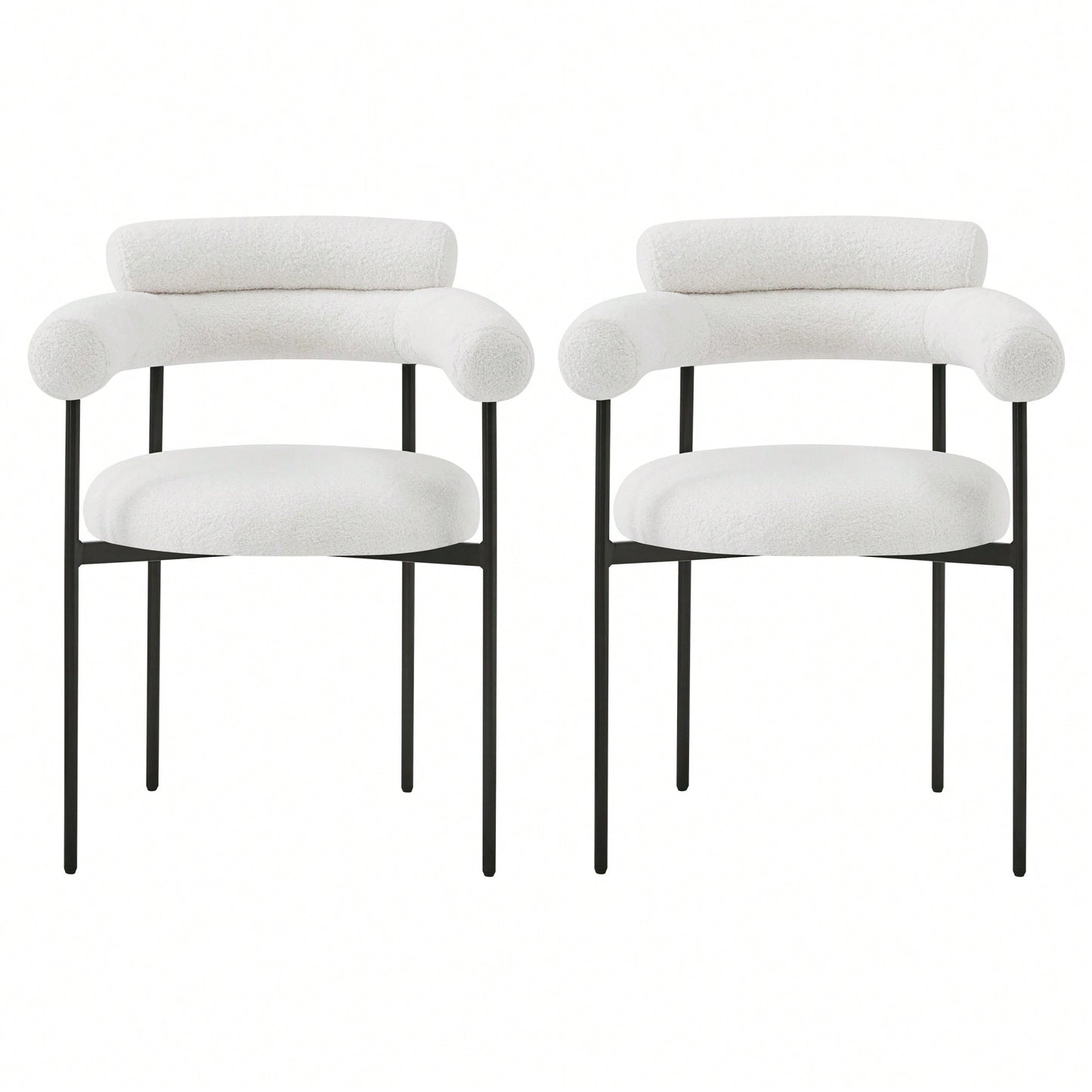 Set Of 2 Black Upholstered Armchair Dining Chairs With Sturdy Metal Legs
