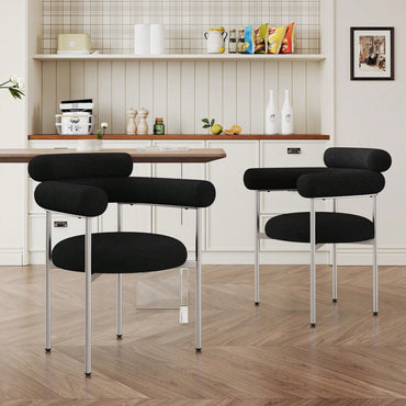 Set Of 2 Black Upholstered Armchair Dining Chairs With Sturdy Metal Legs