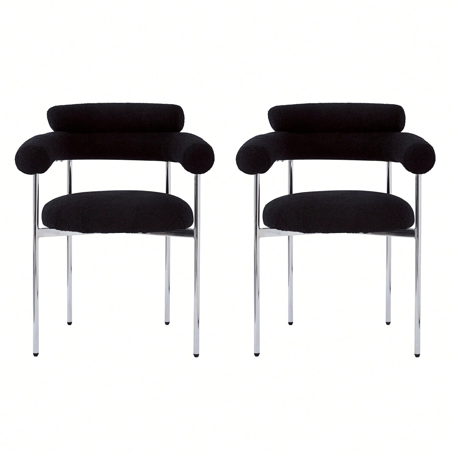 Set Of 2 Black Upholstered Armchair Dining Chairs With Sturdy Metal Legs