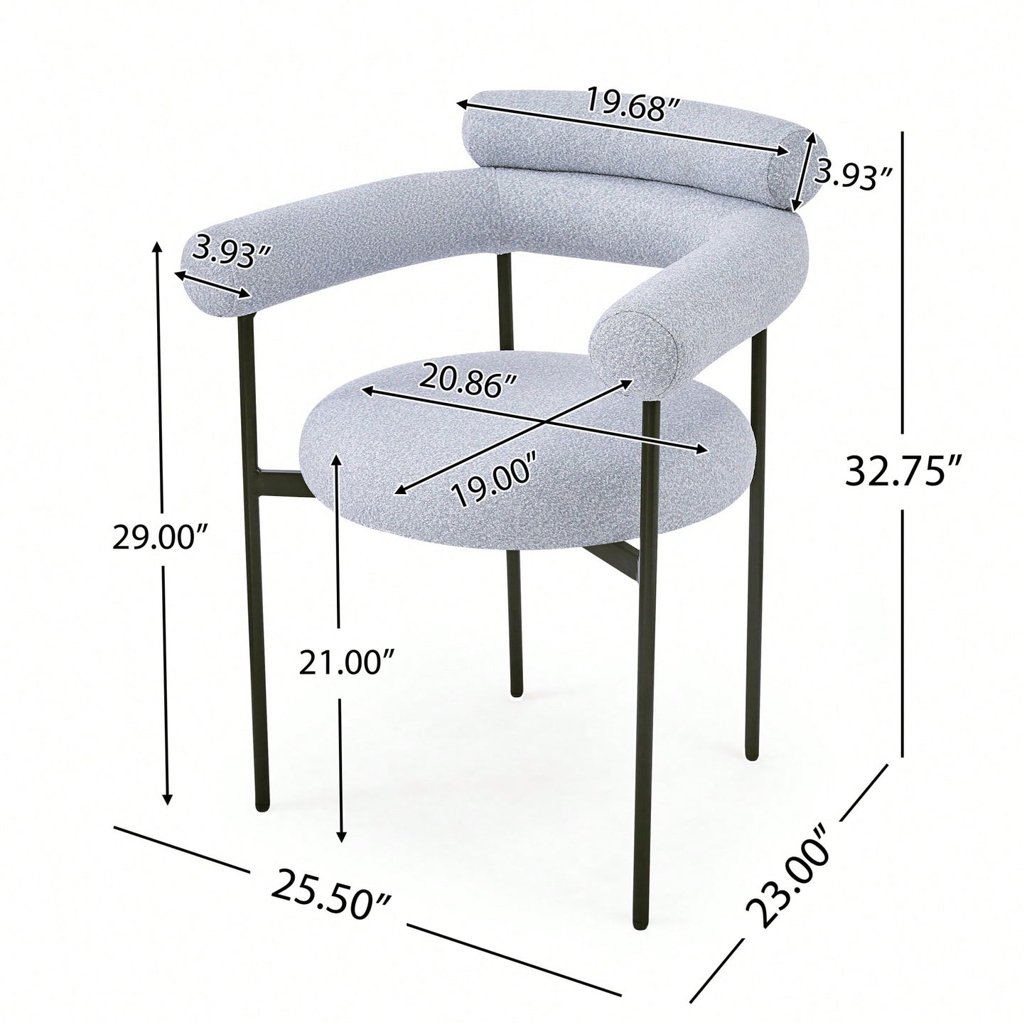 Set Of 2 Black Upholstered Armchair Dining Chairs With Sturdy Metal Legs