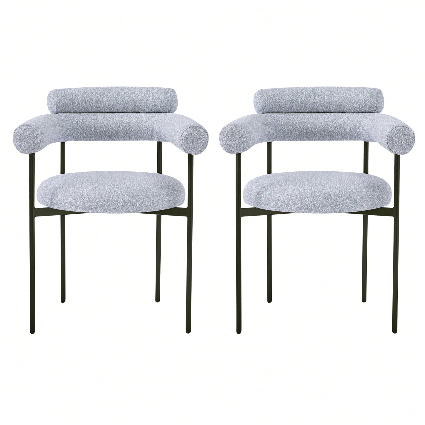 Set Of 2 Black Upholstered Armchair Dining Chairs With Sturdy Metal Legs
