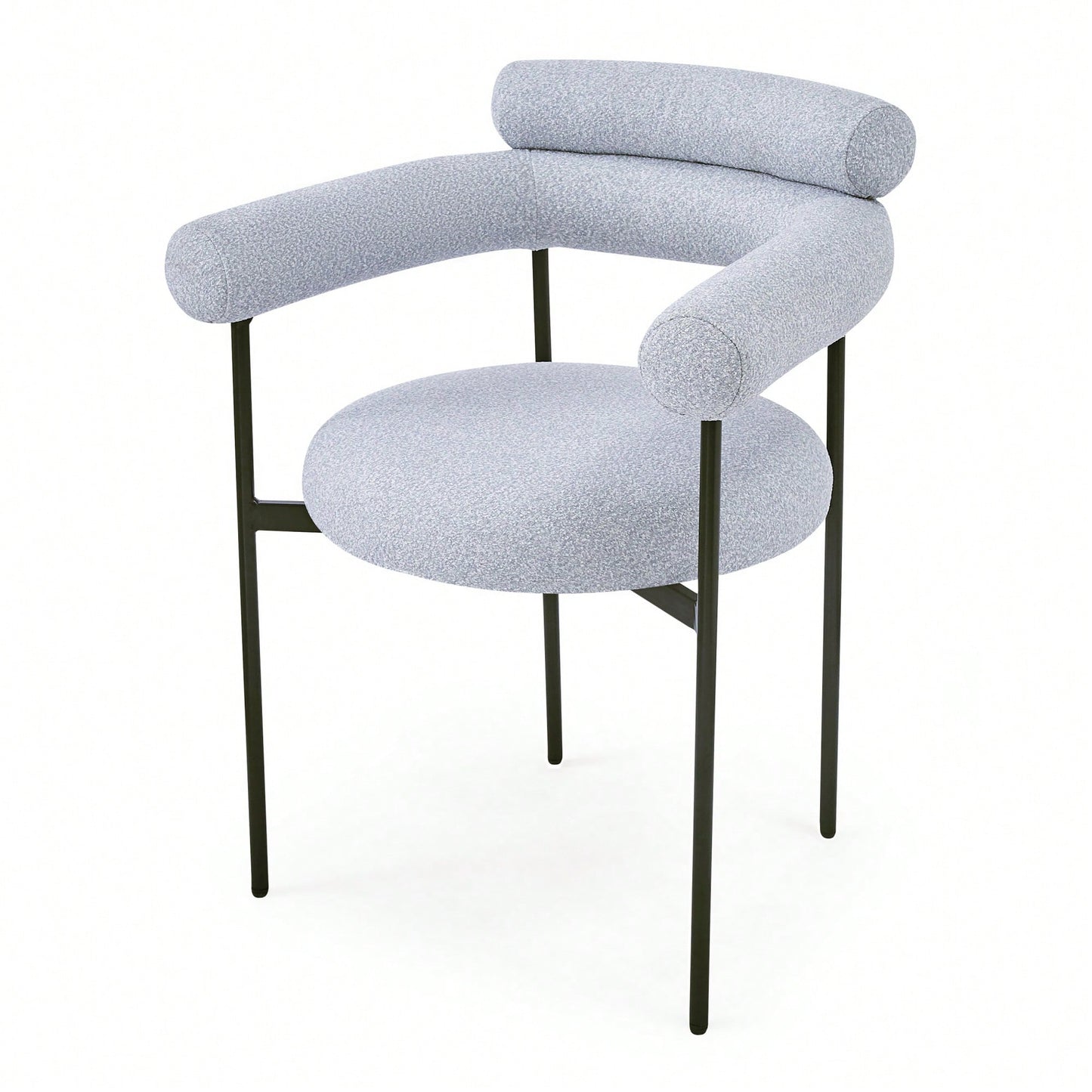 Set Of 2 Black Upholstered Armchair Dining Chairs With Sturdy Metal Legs
