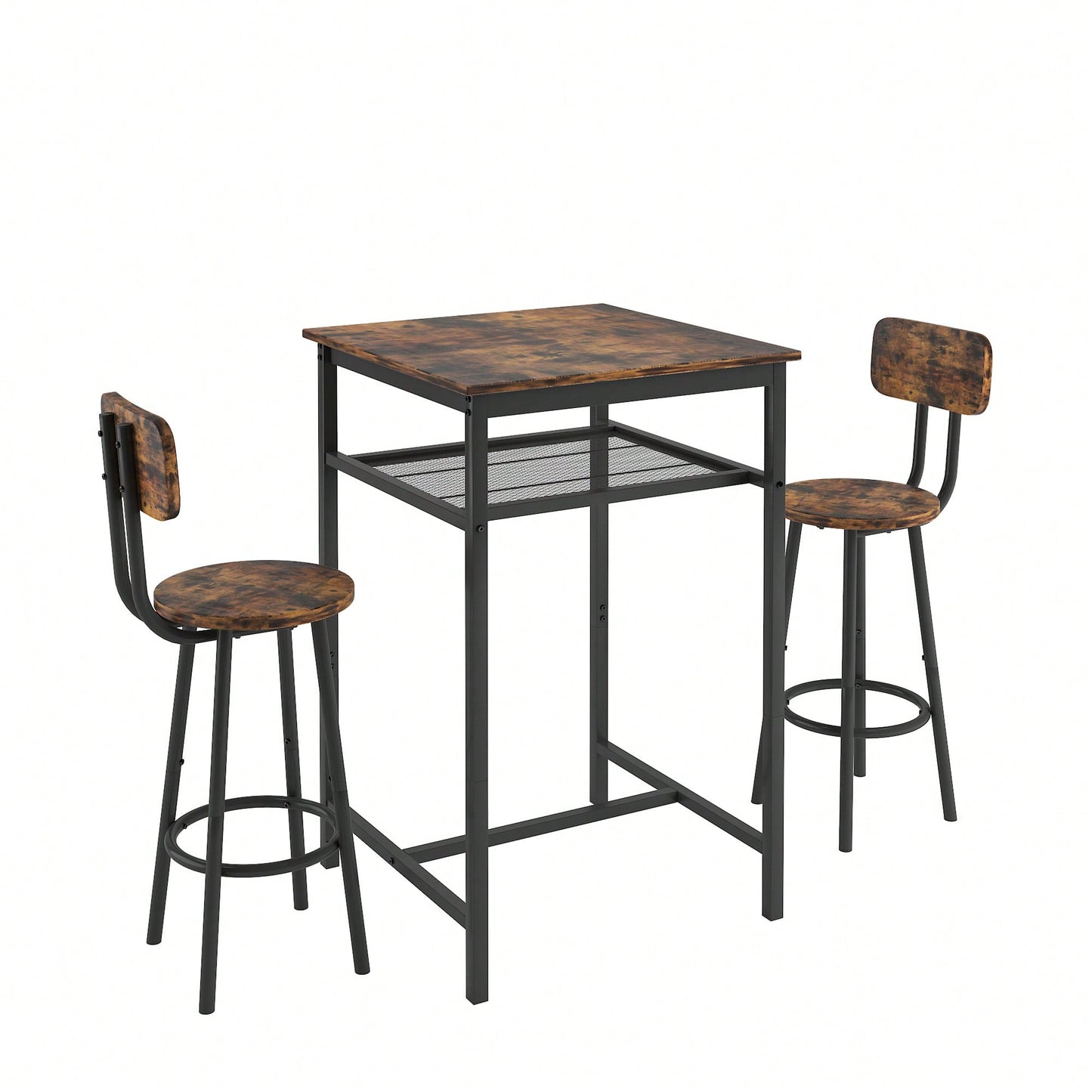 Bar Table Set With 2 Backrest Bar Stools And Partition For Home Or Kitchen Rustic Brown