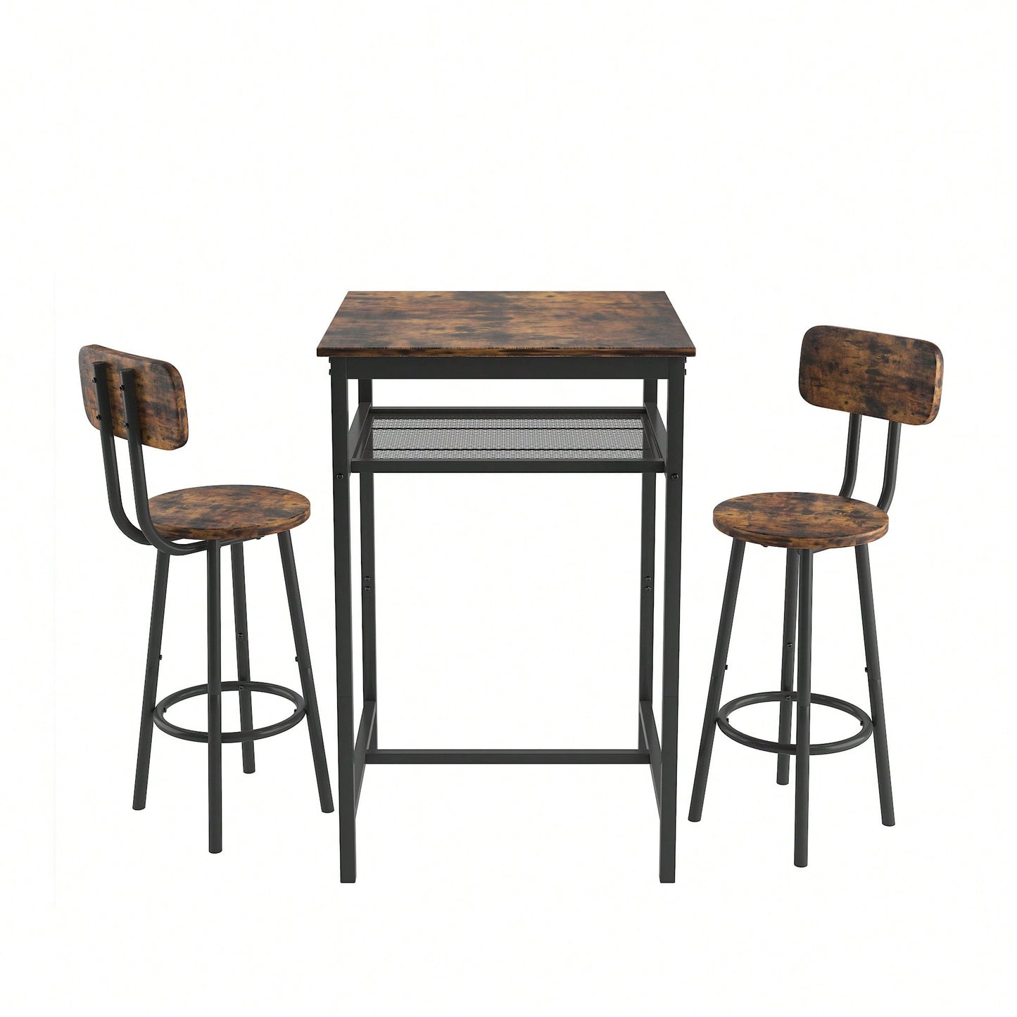 Bar Table Set With 2 Backrest Bar Stools And Partition For Home Or Kitchen Rustic Brown