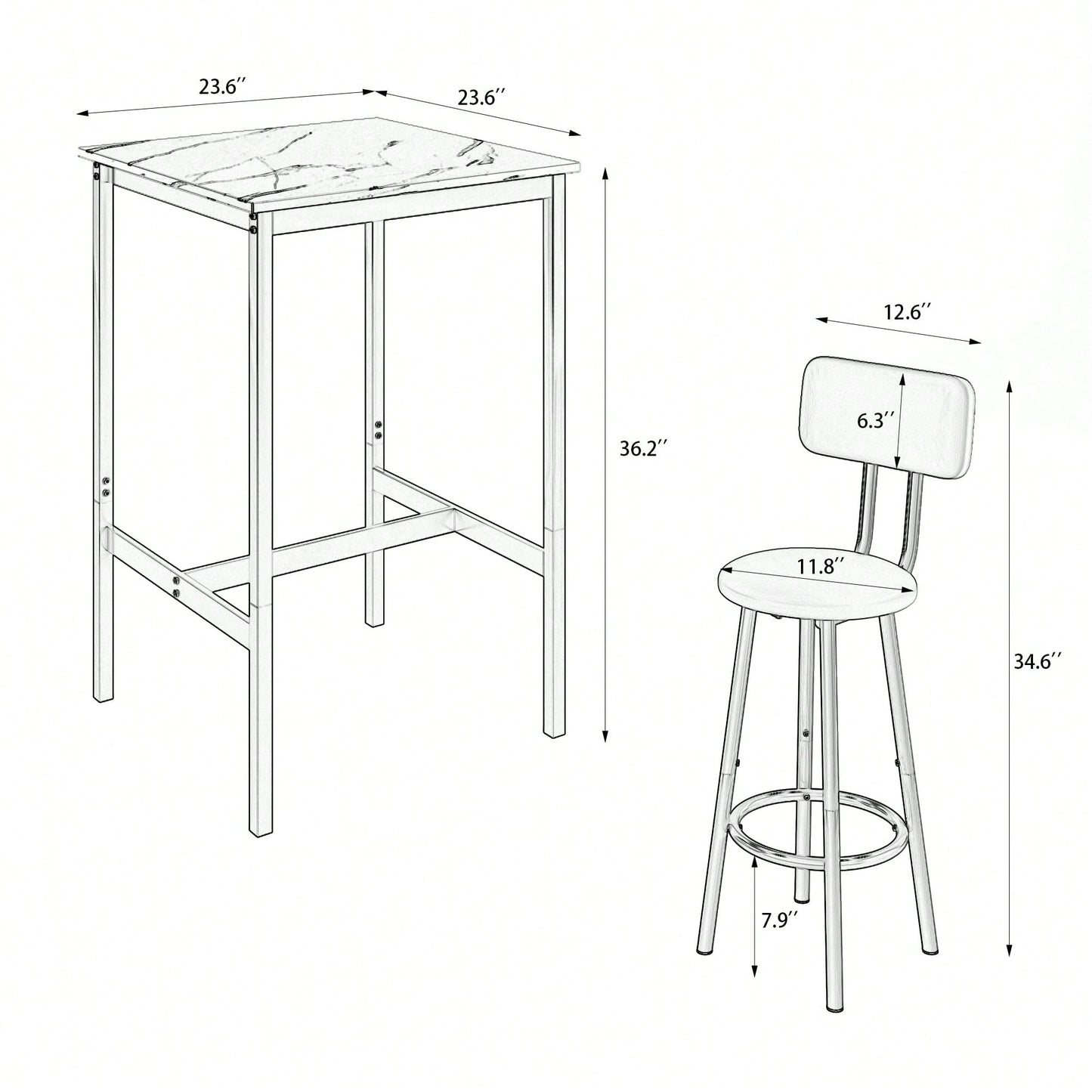 Bar Table Set With 2 Backrest Bar Stools And Partition For Home Or Kitchen Rustic Brown