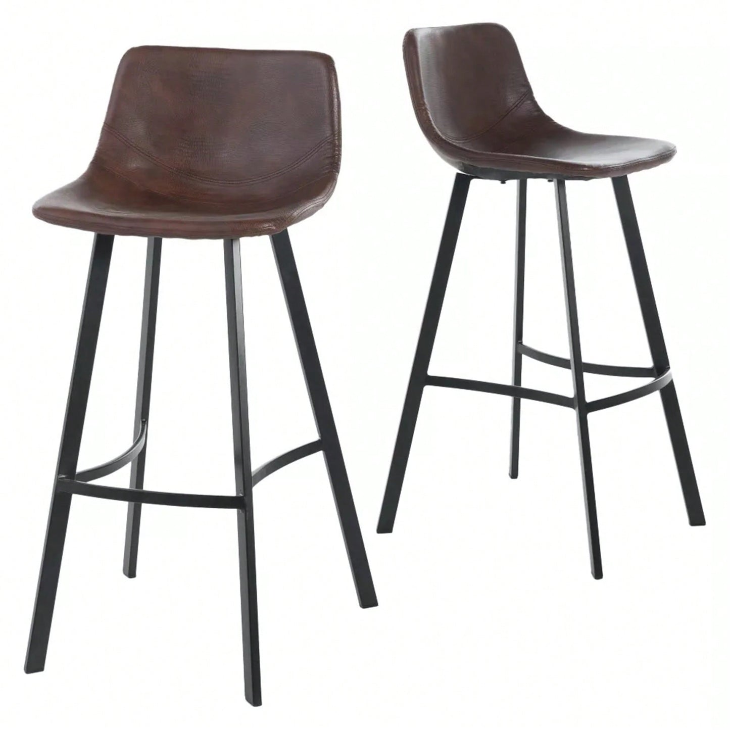 Set Of 2 Brown Faux Leather 30 Inch Barstools For Kitchen Or Home Bar