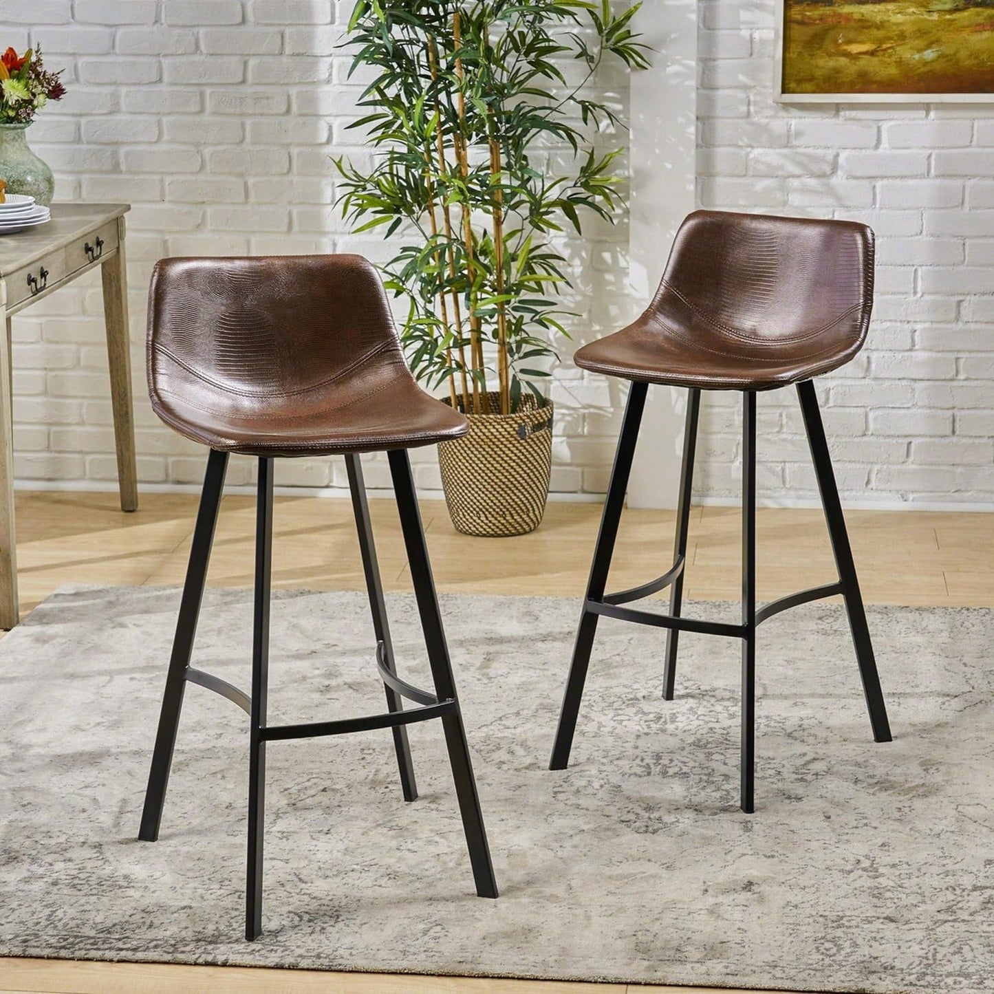Set Of 2 Brown Faux Leather 30 Inch Barstools For Kitchen Or Home Bar