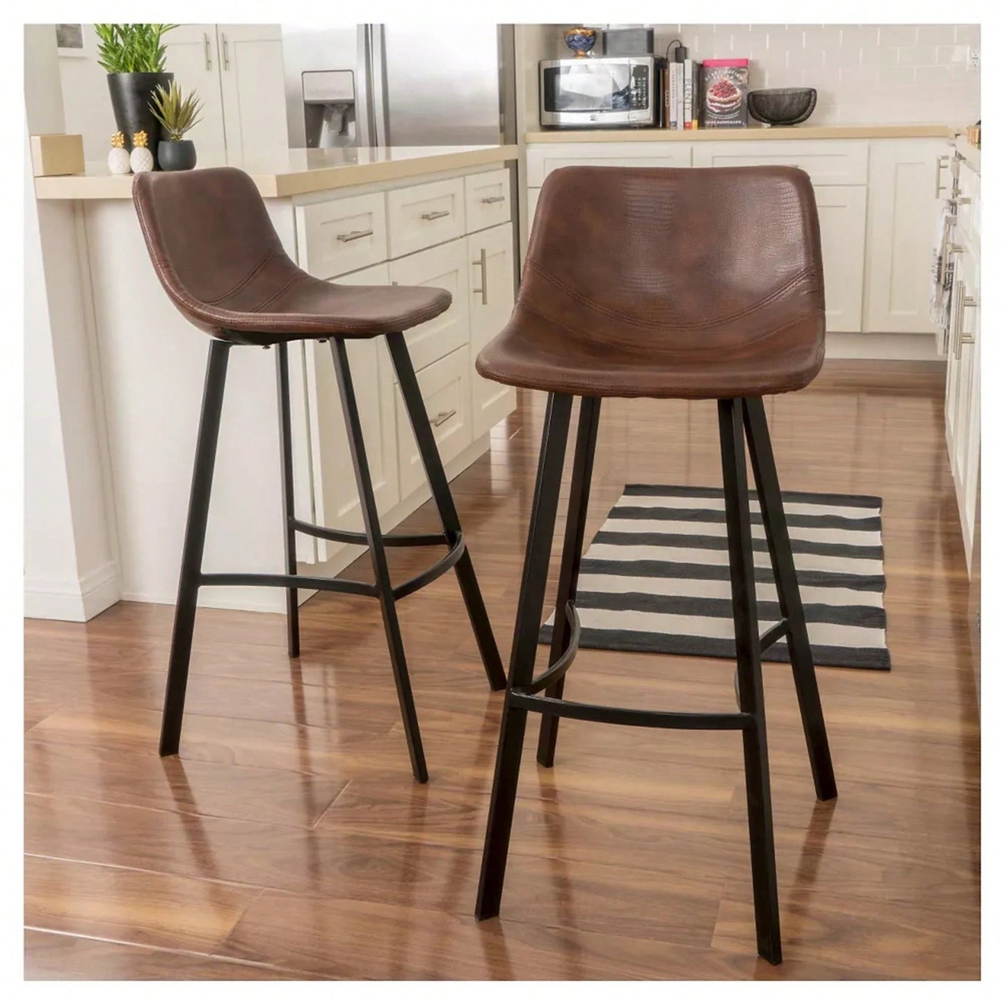 Set Of 2 Brown Faux Leather 30 Inch Barstools For Kitchen Or Home Bar