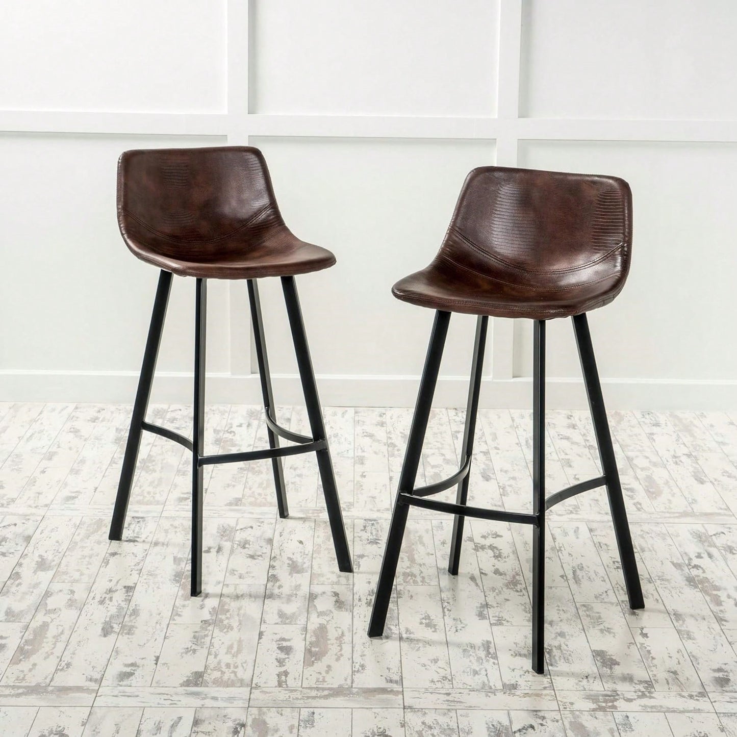 Set Of 2 Brown Faux Leather 30 Inch Barstools For Kitchen Or Home Bar