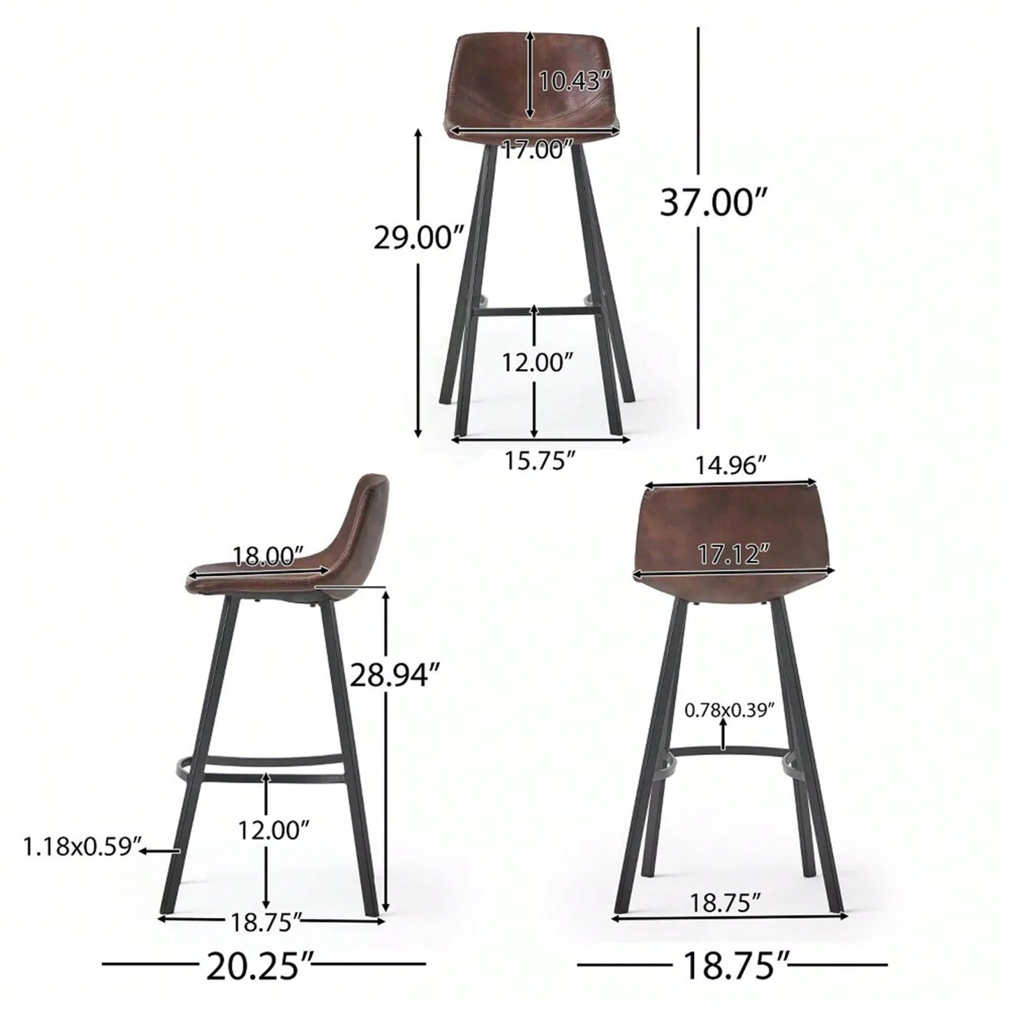 Set Of 2 Brown Faux Leather 30 Inch Barstools For Kitchen Or Home Bar