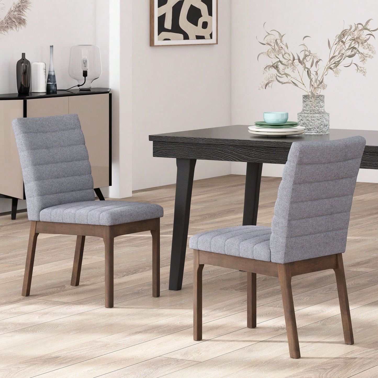 Set Of 2 Modern Upholstered Dining Chairs With Stylish Design And Comfortable Seating