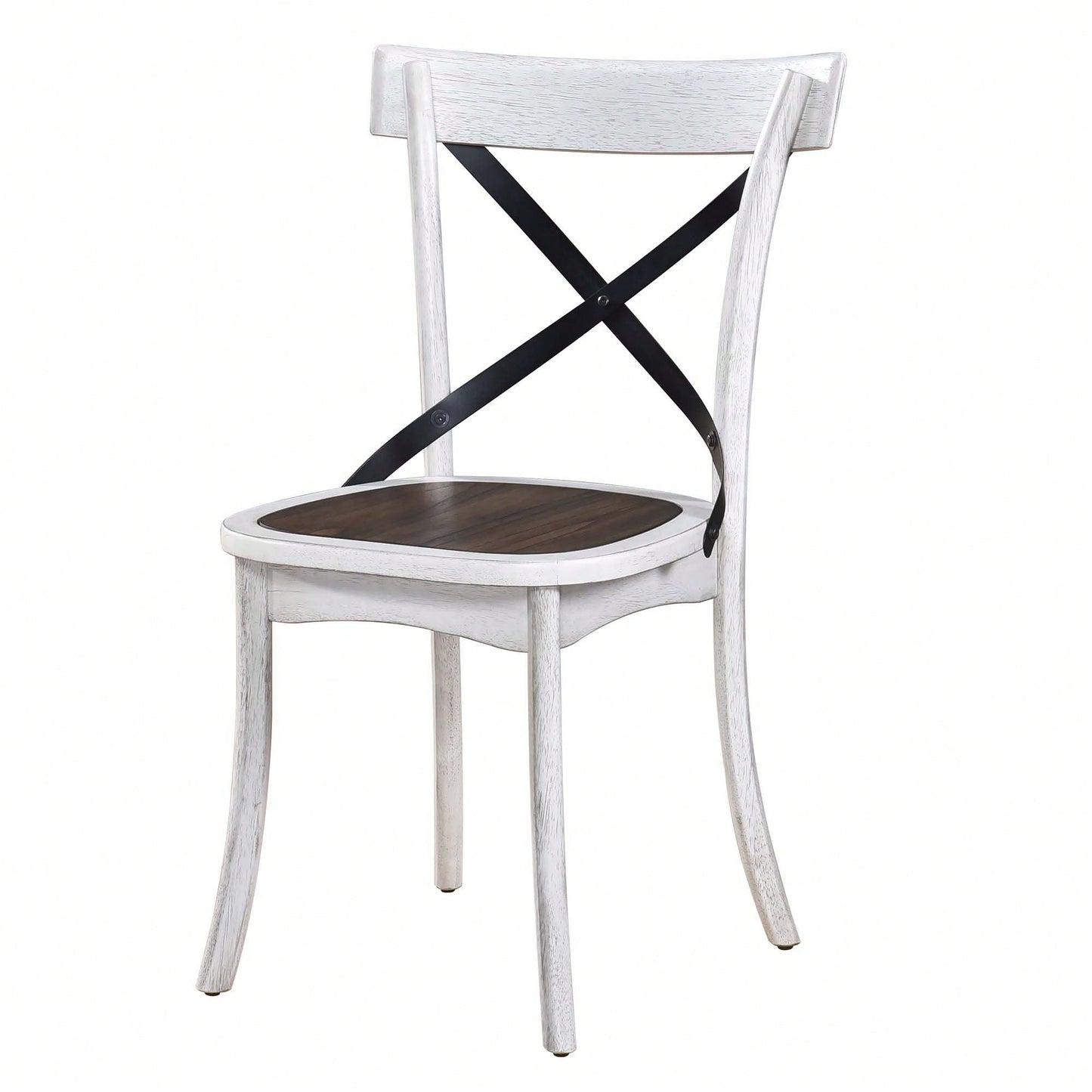 Rustic Modern Farmhouse Dining Side Chair Set With Retro Metal X Design