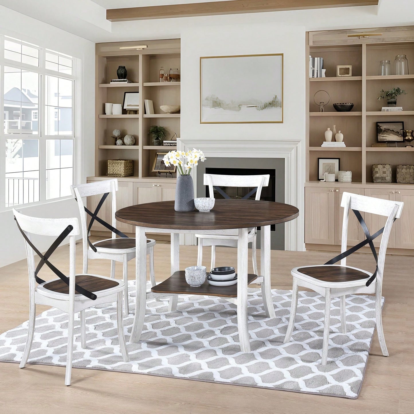 Rustic Modern Farmhouse Dining Side Chair Set With Retro Metal X Design