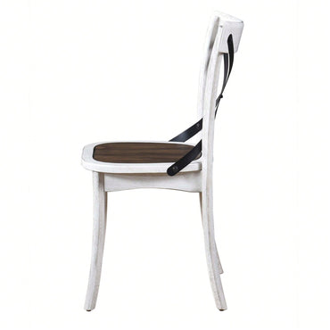 Rustic Modern Farmhouse Dining Side Chair Set With Retro Metal X Design
