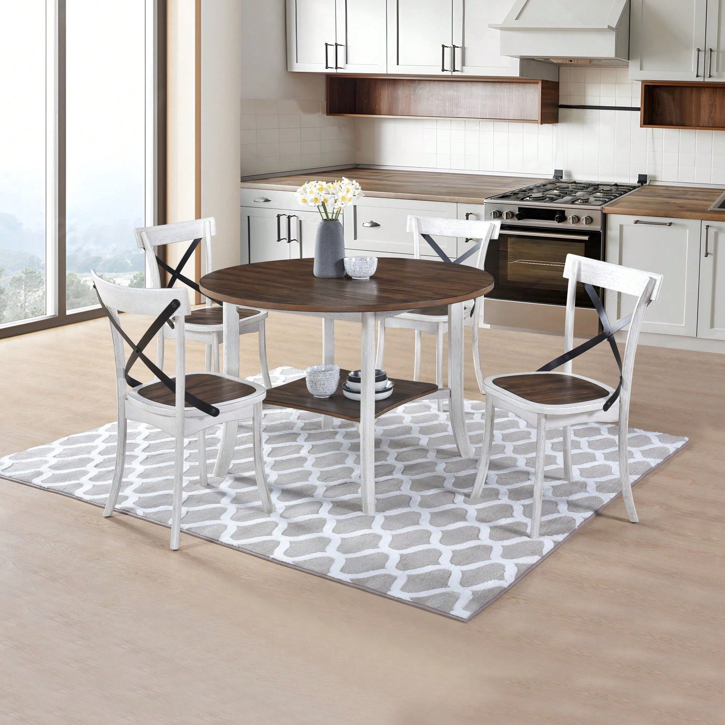 Rustic Modern Farmhouse Dining Side Chair Set With Retro Metal X Design