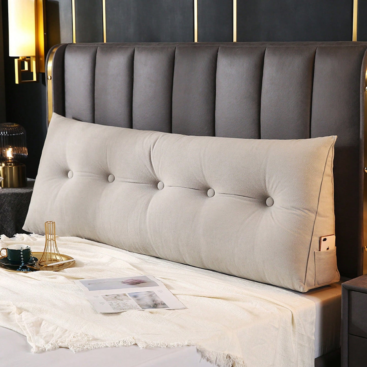 Triangular Wedge Headboard Pillow For Bed Rest And Reading Support With Removable Cover