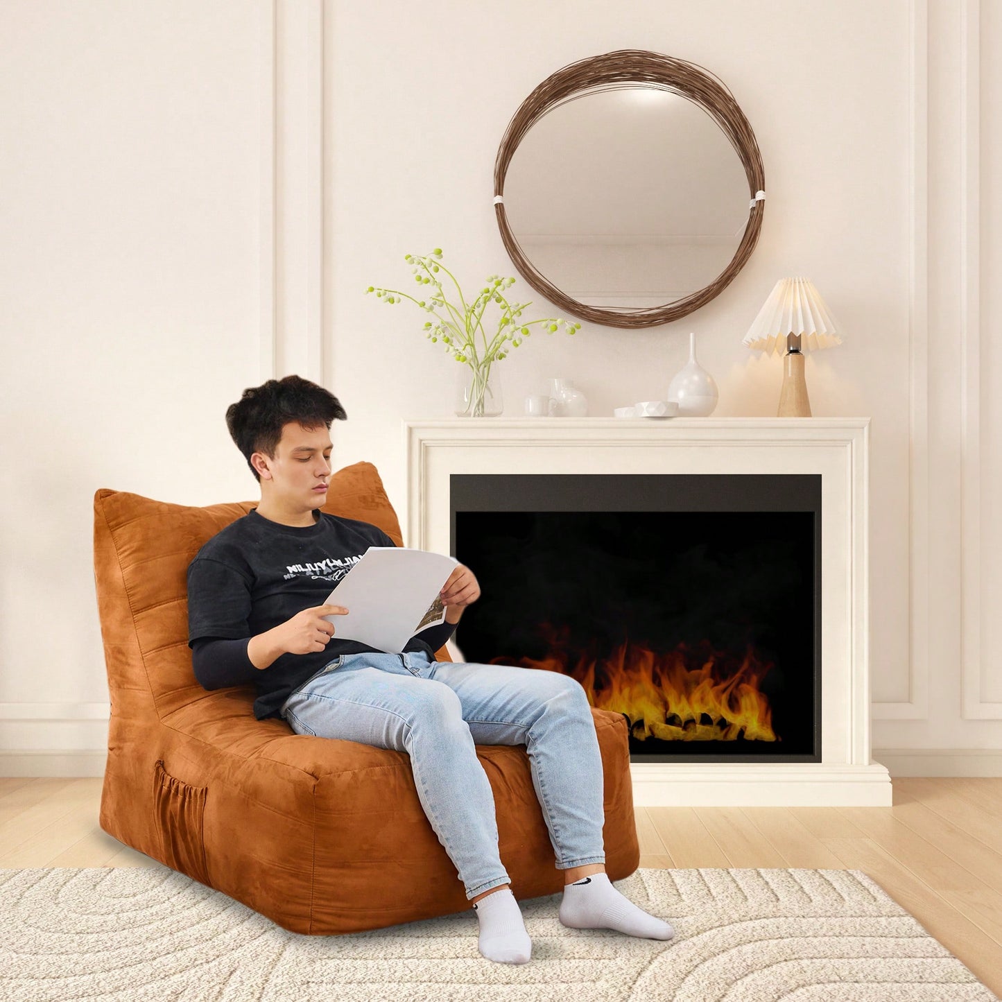 Cozy Inflatable Bean Bag Chair With High-Density Memory Foam For Living Rooms, Bedrooms, And Workspaces