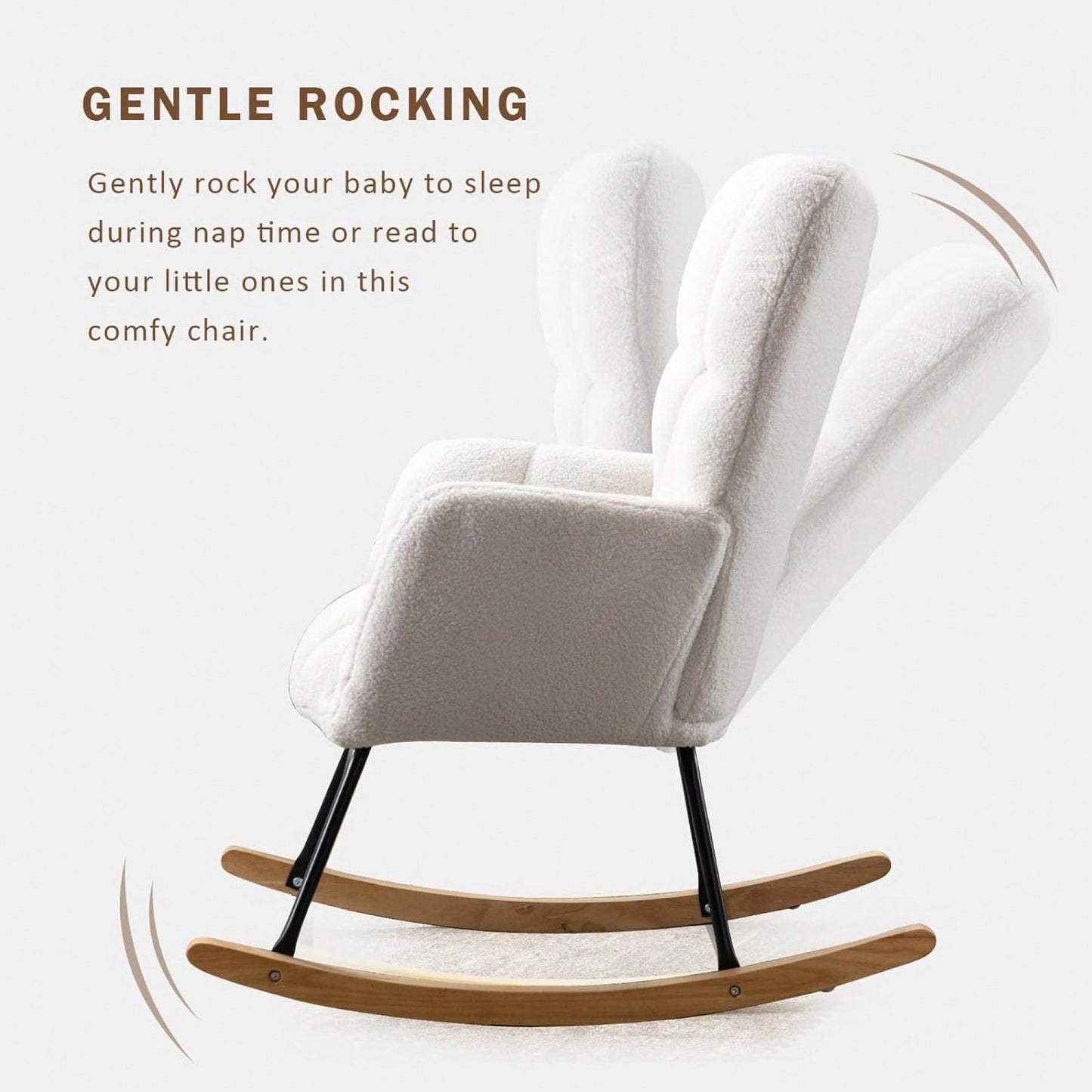 Modern Deep Green Teddy Fabric Rocking Chair For Nursery Living Room And Bedroom