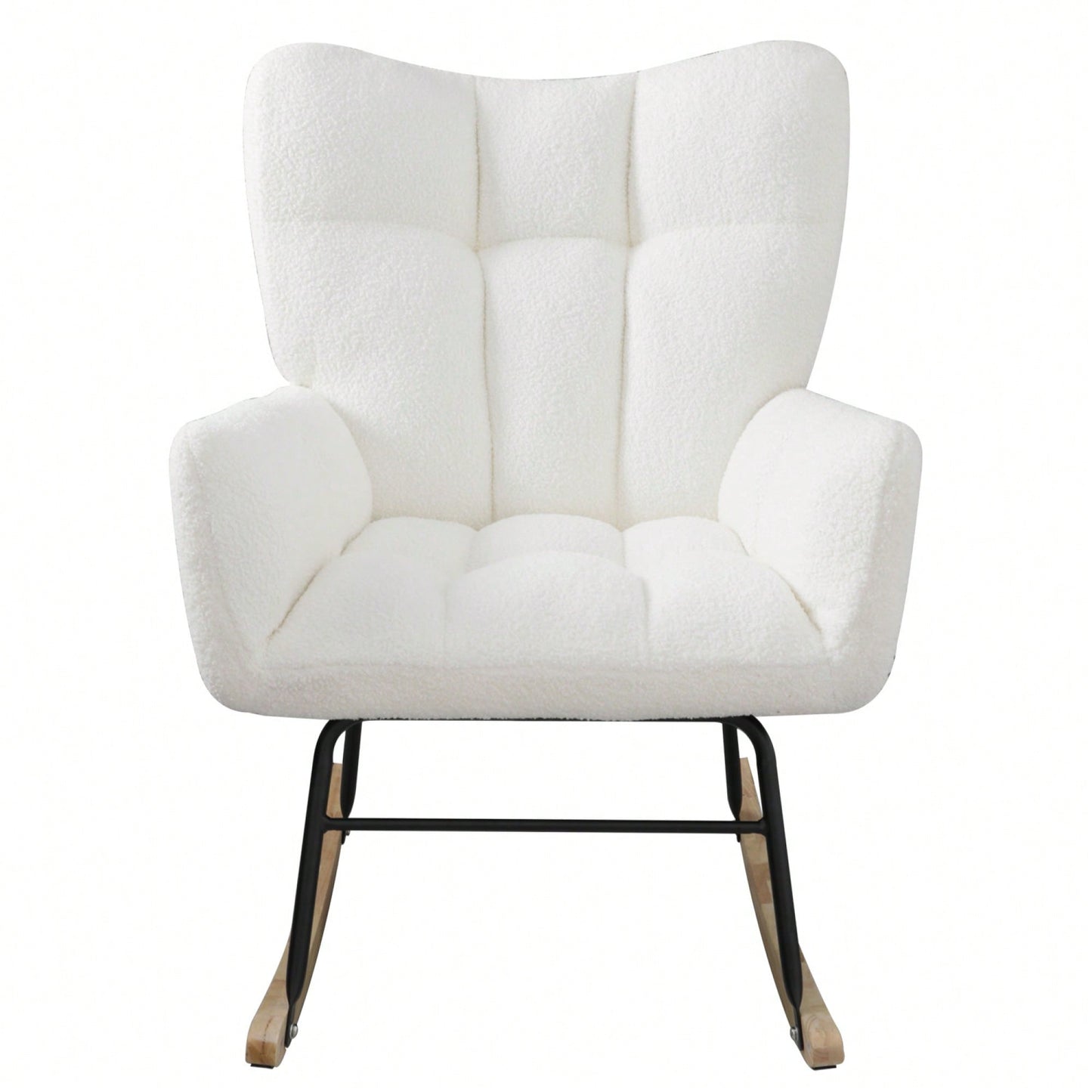 Modern Deep Green Teddy Fabric Rocking Chair For Nursery Living Room And Bedroom