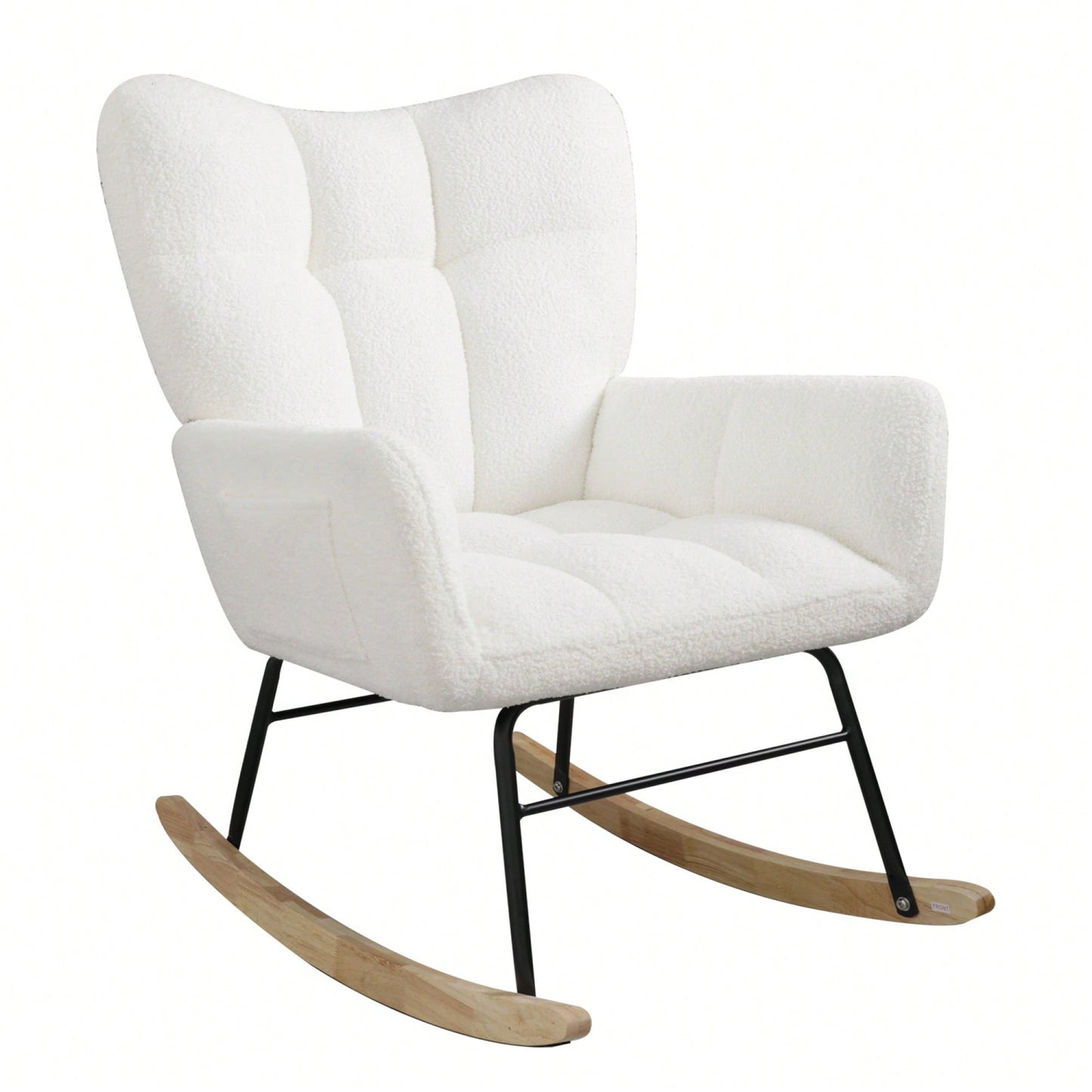 Modern Deep Green Teddy Fabric Rocking Chair For Nursery Living Room And Bedroom