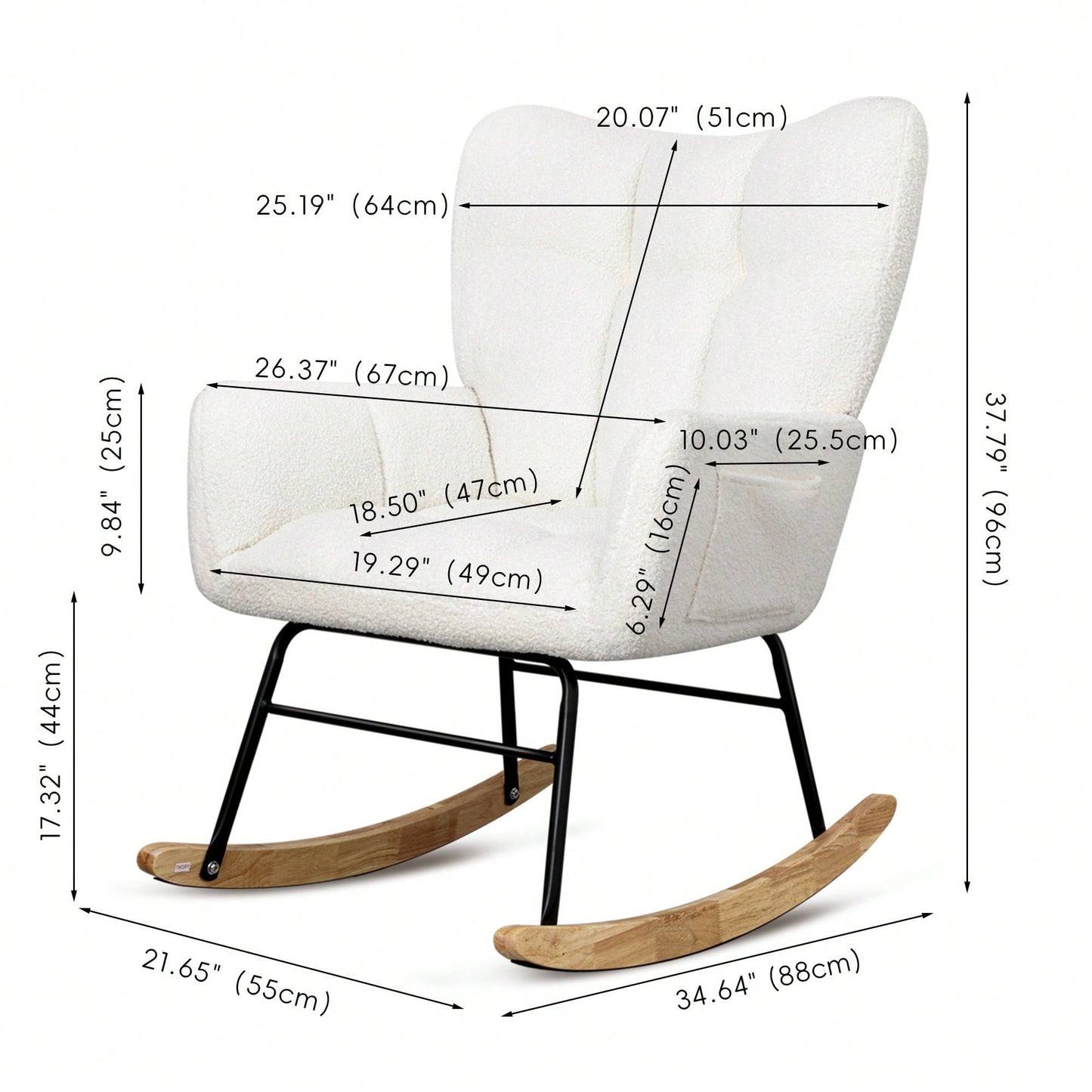 Modern Deep Green Teddy Fabric Rocking Chair For Nursery Living Room And Bedroom