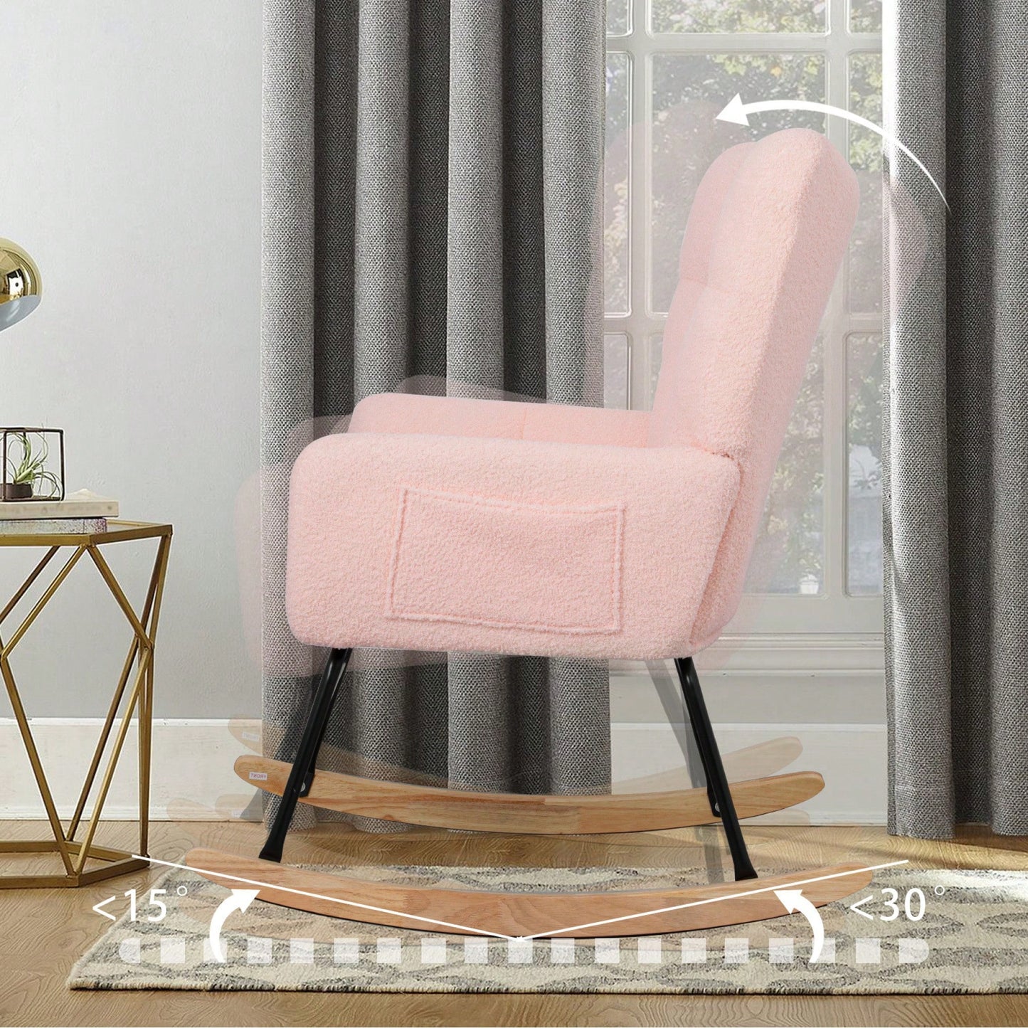 Modern Deep Green Teddy Fabric Rocking Chair For Nursery Living Room And Bedroom