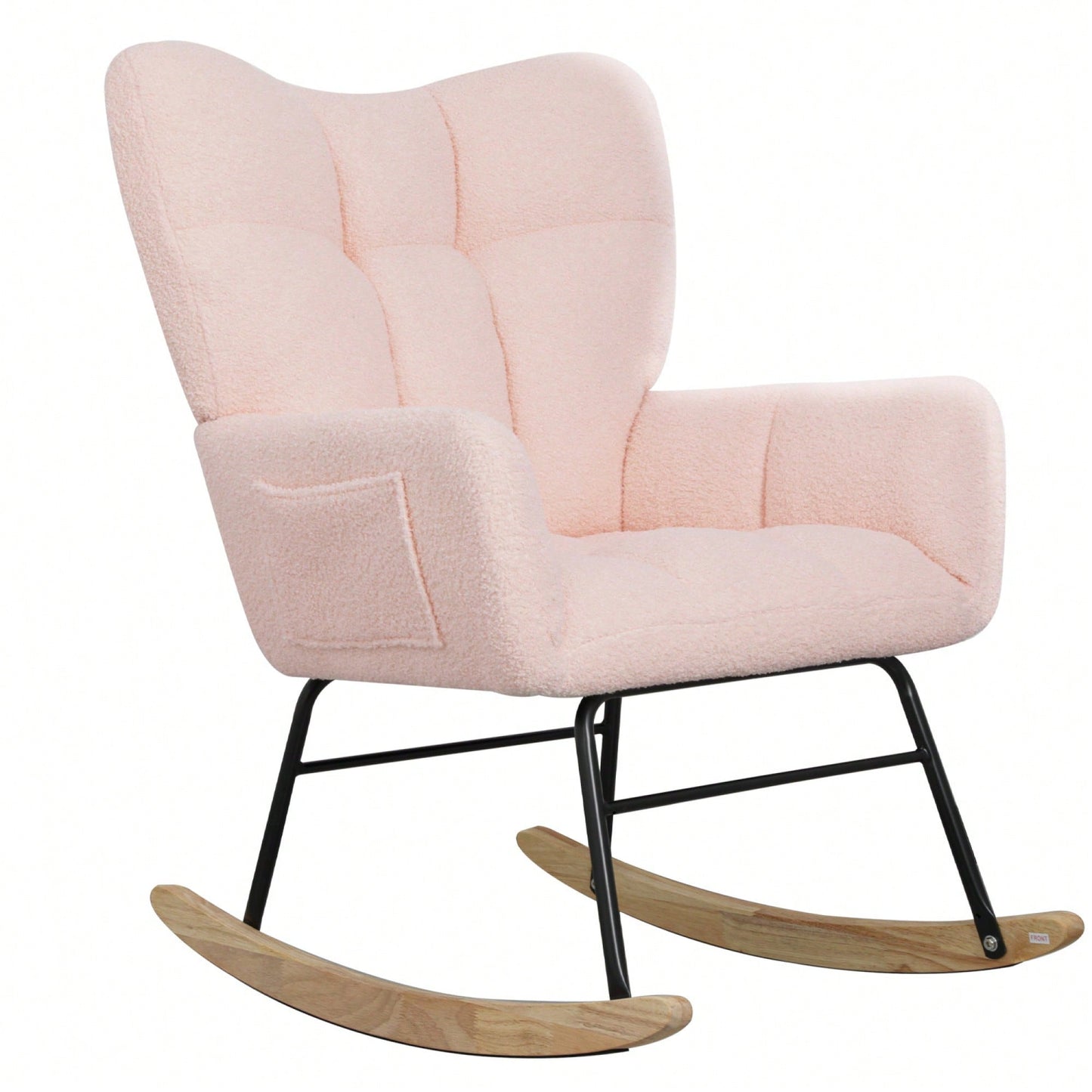 Modern Deep Green Teddy Fabric Rocking Chair For Nursery Living Room And Bedroom