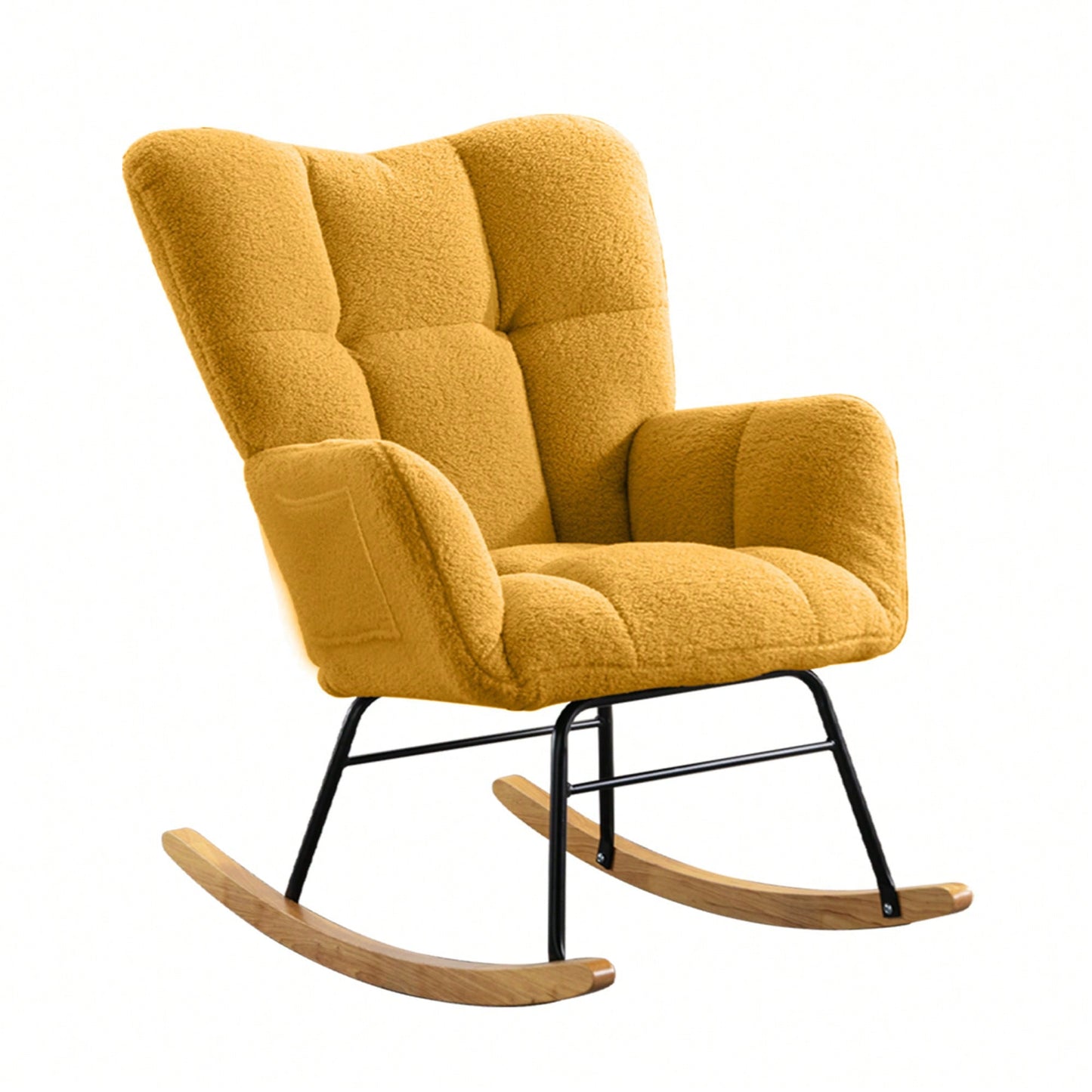 Modern Deep Green Teddy Fabric Rocking Chair For Nursery Living Room And Bedroom