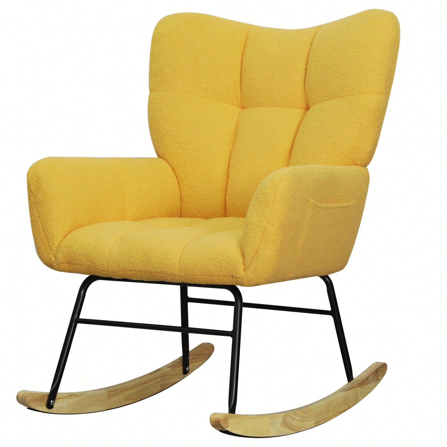 Modern Deep Green Teddy Fabric Rocking Chair For Nursery Living Room And Bedroom