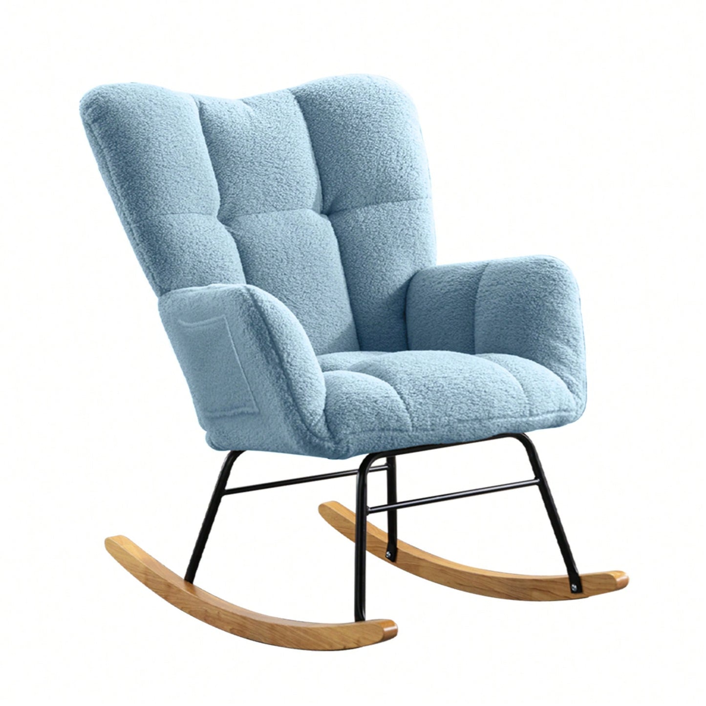Modern Deep Green Teddy Fabric Rocking Chair For Nursery Living Room And Bedroom